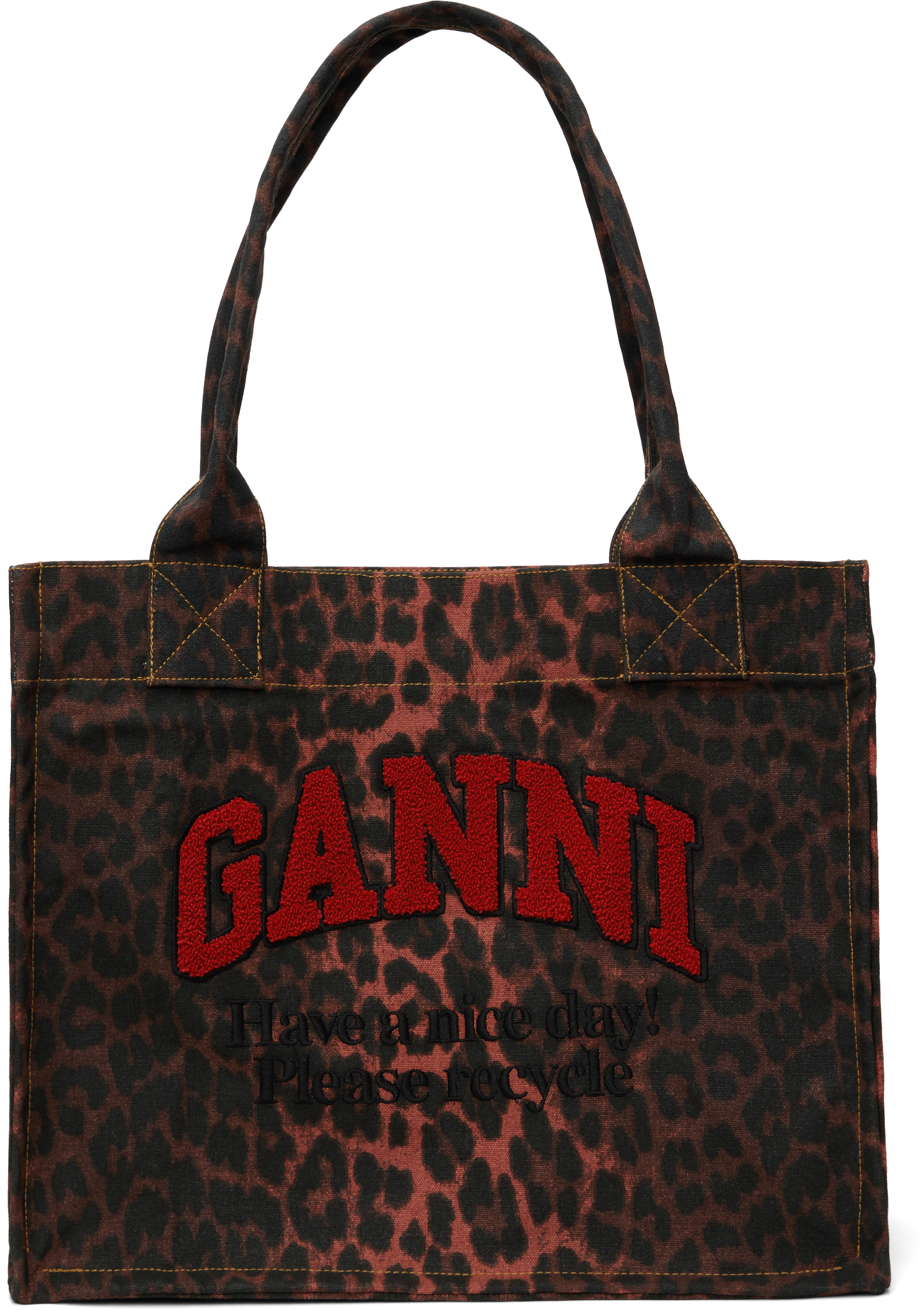 Red Leopard Print Canvas Tote by GANNI on Sale