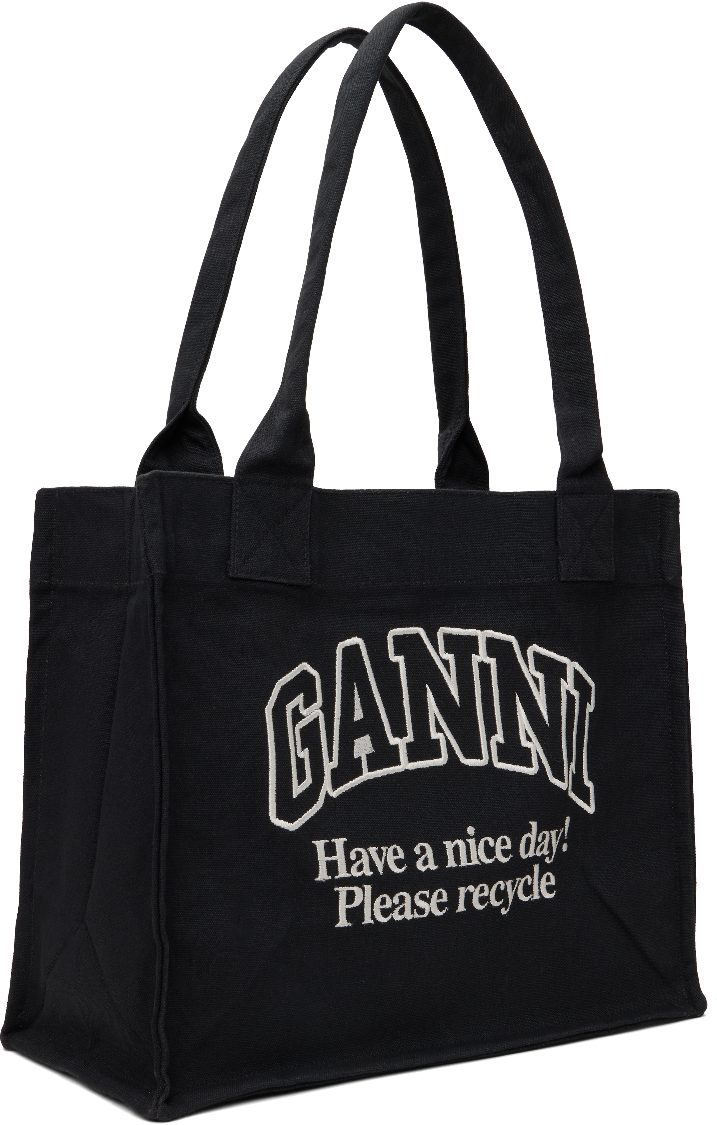 Ganni Black Shopper With Embroidered Logo On The Front In Denim Woman In 252 Phantom