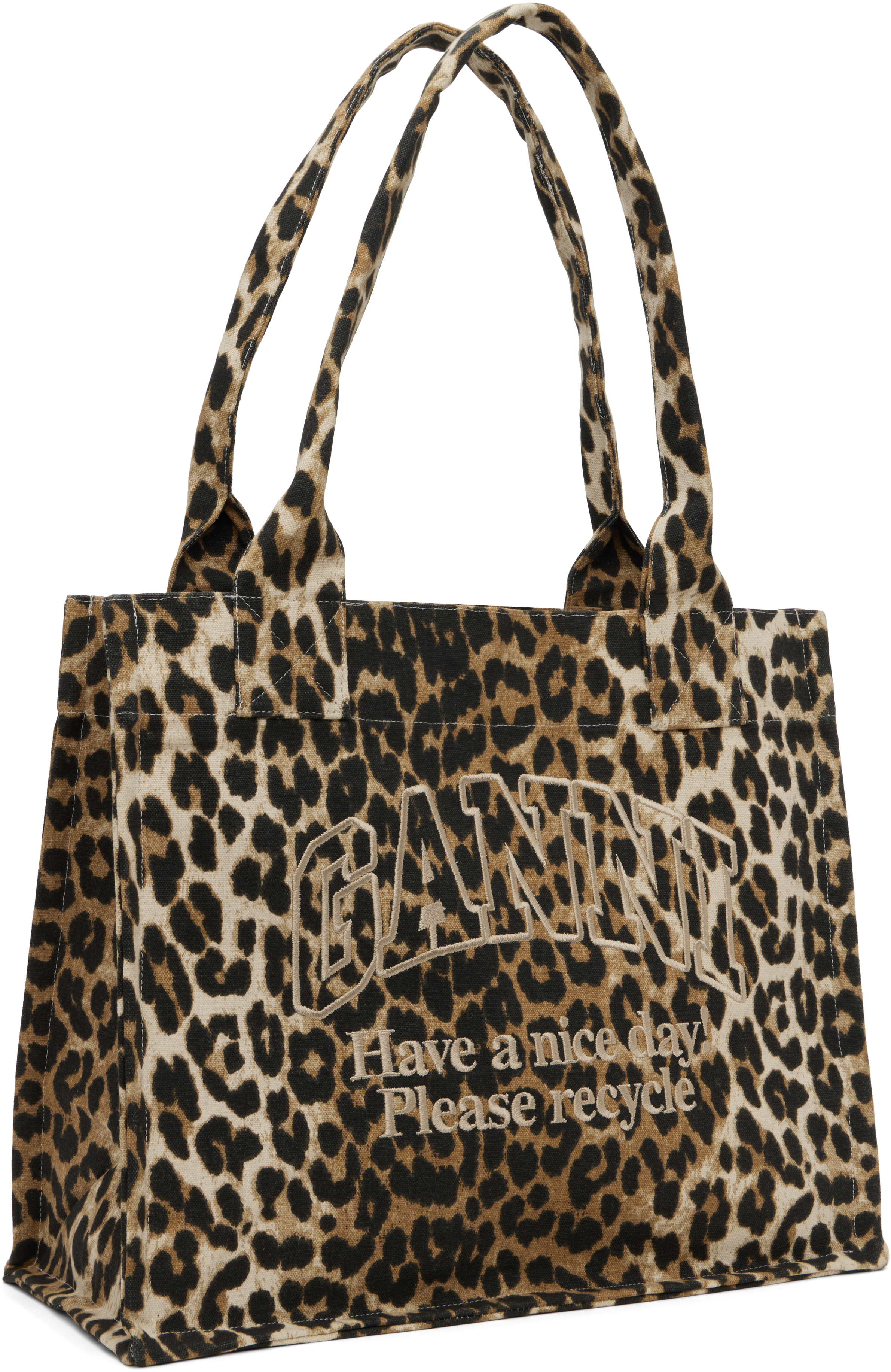 Ganni Leopard Large Canvas Tote Bag In 943 Leopard