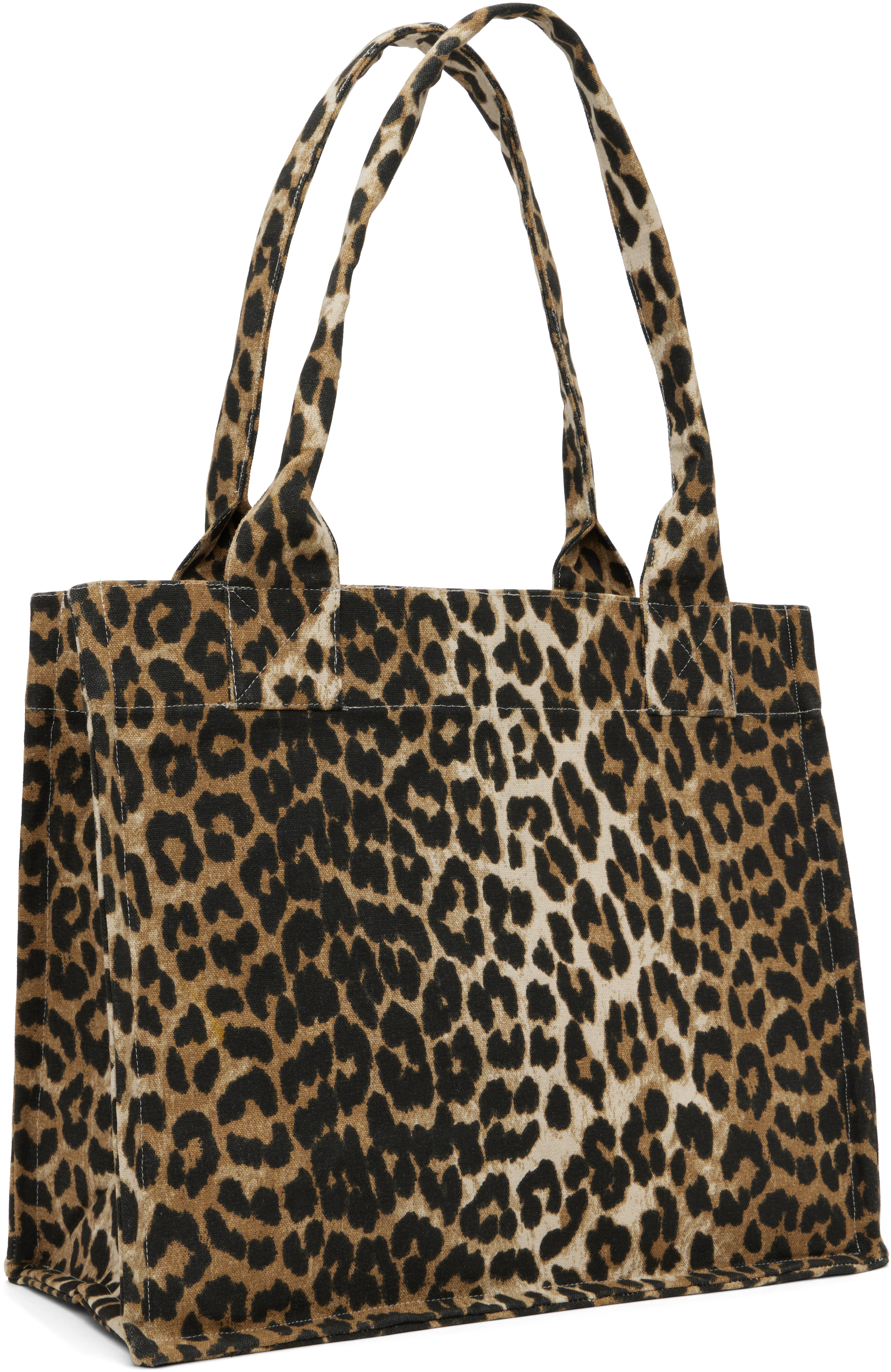 Ganni Leopard Large Canvas Tote Bag In 943 Leopard