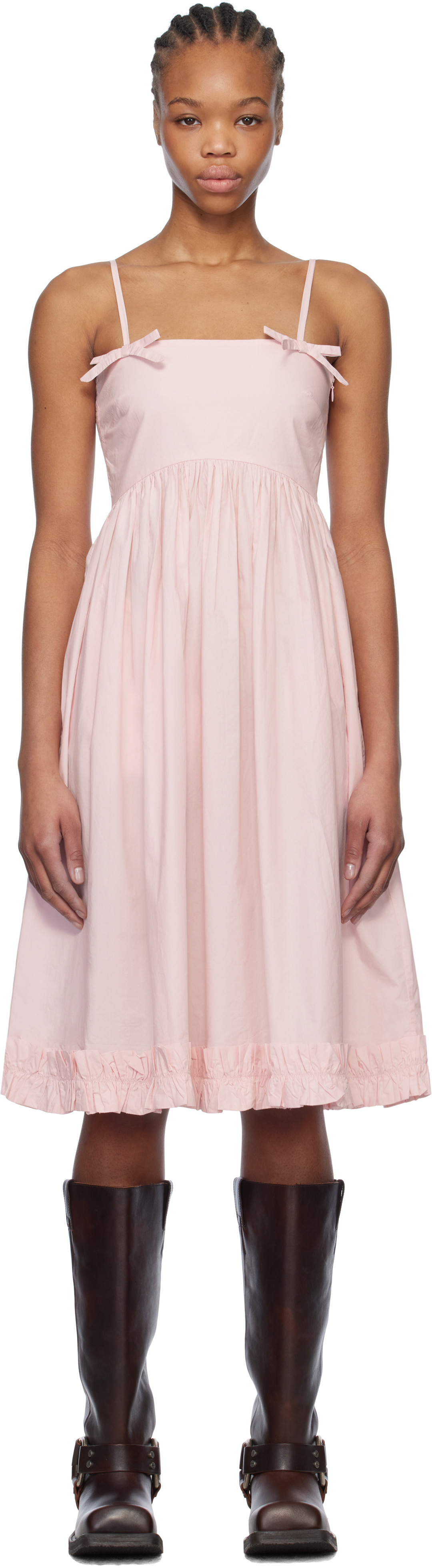 Pink Cotton Poplin Strap Midi Dress