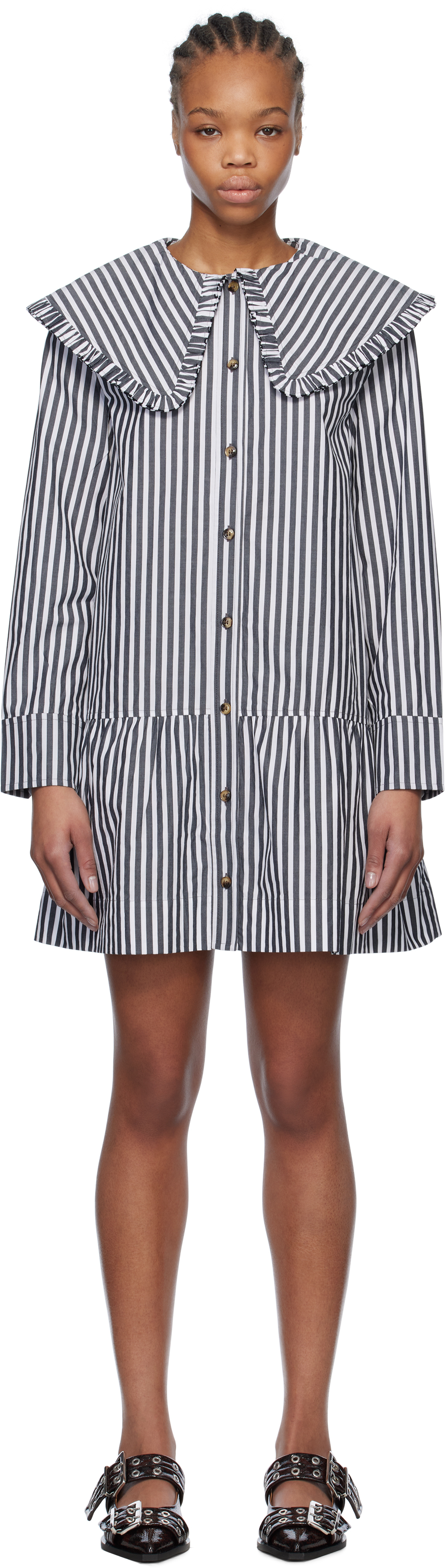 Black 
White Stripe Shirt Minidress