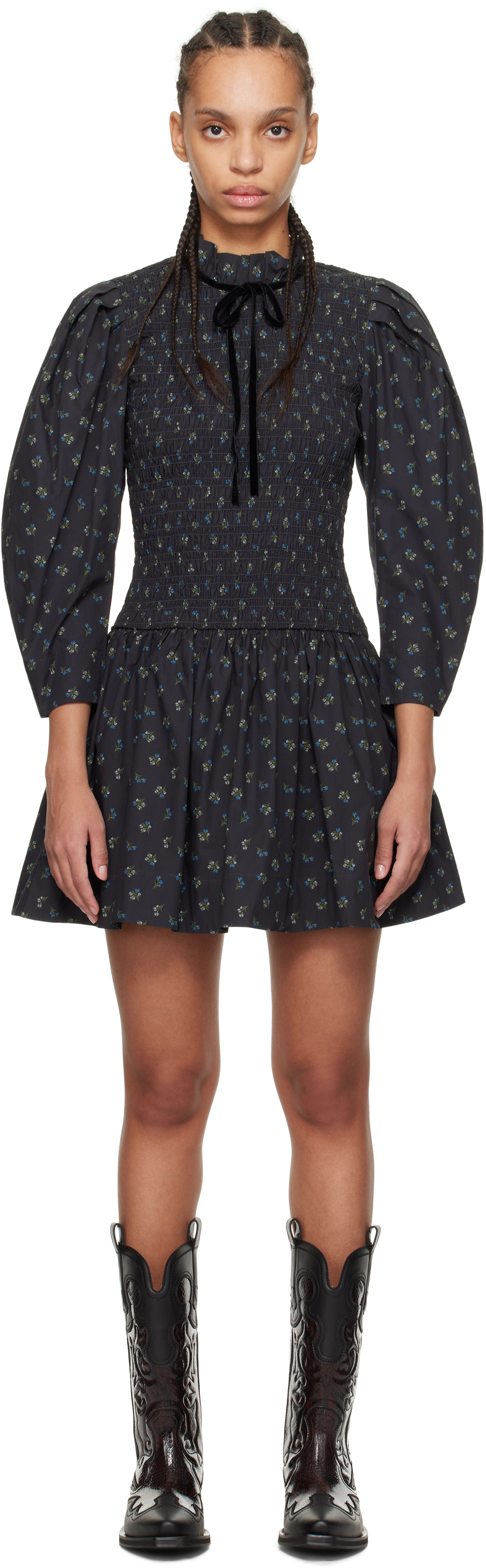 Black Printed Smock Minidress