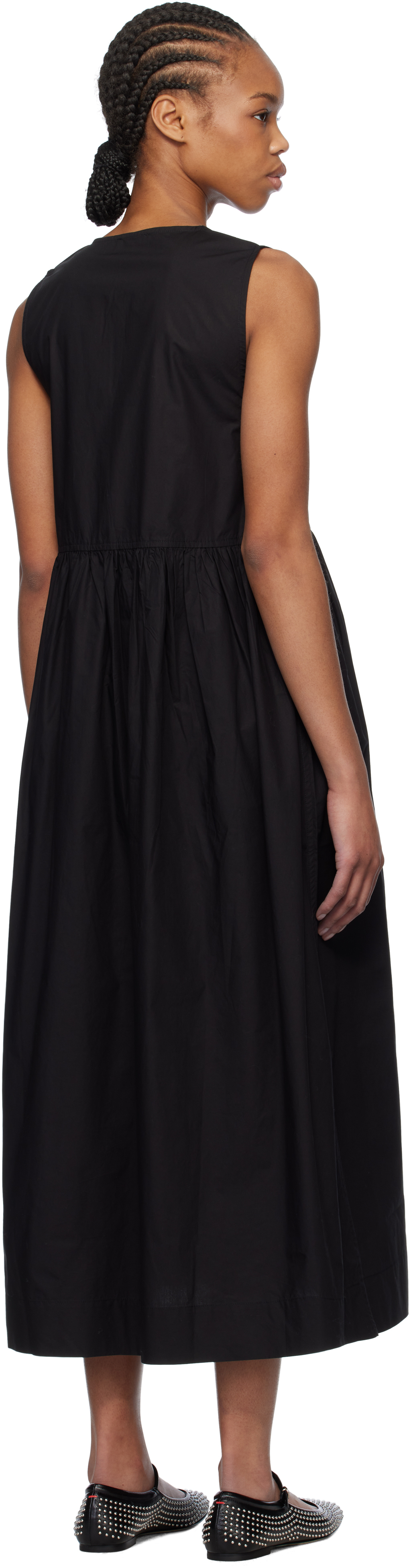 Ganni Tie String Poplin Dress In 099 Black