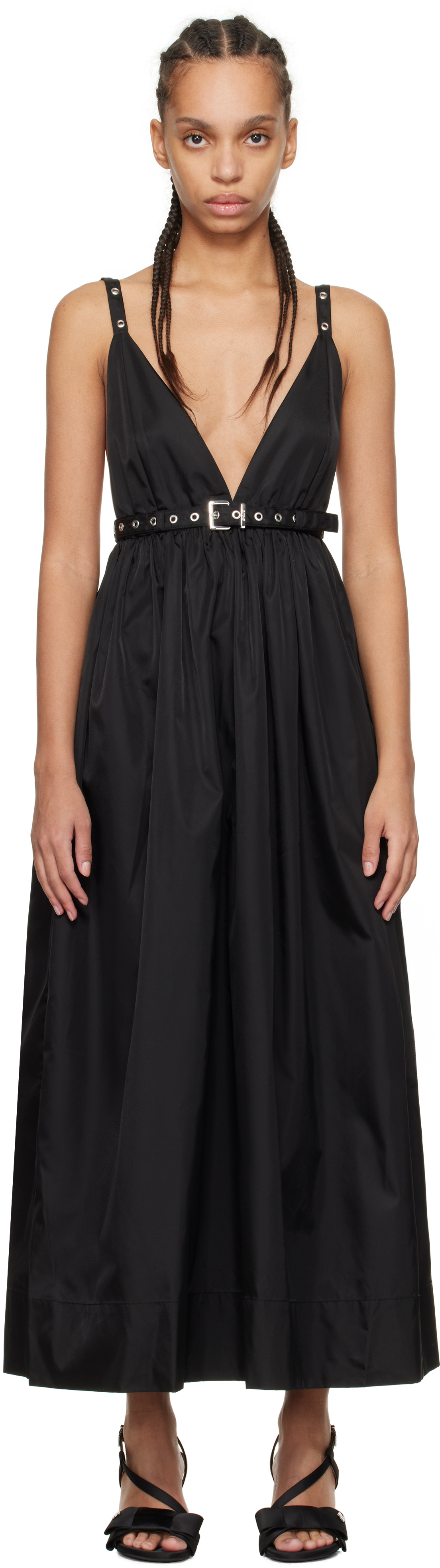 Black Duchesse Nylon Strap Maxi Dress