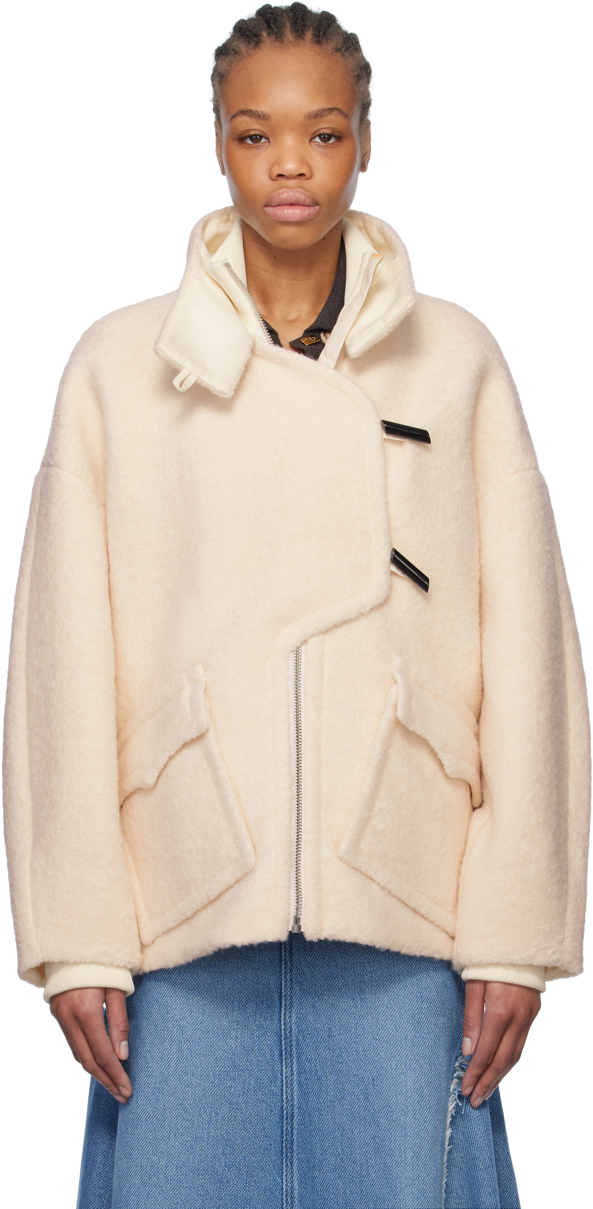 Ganni Wool Drop Shoulder Jacket In 135 Egret