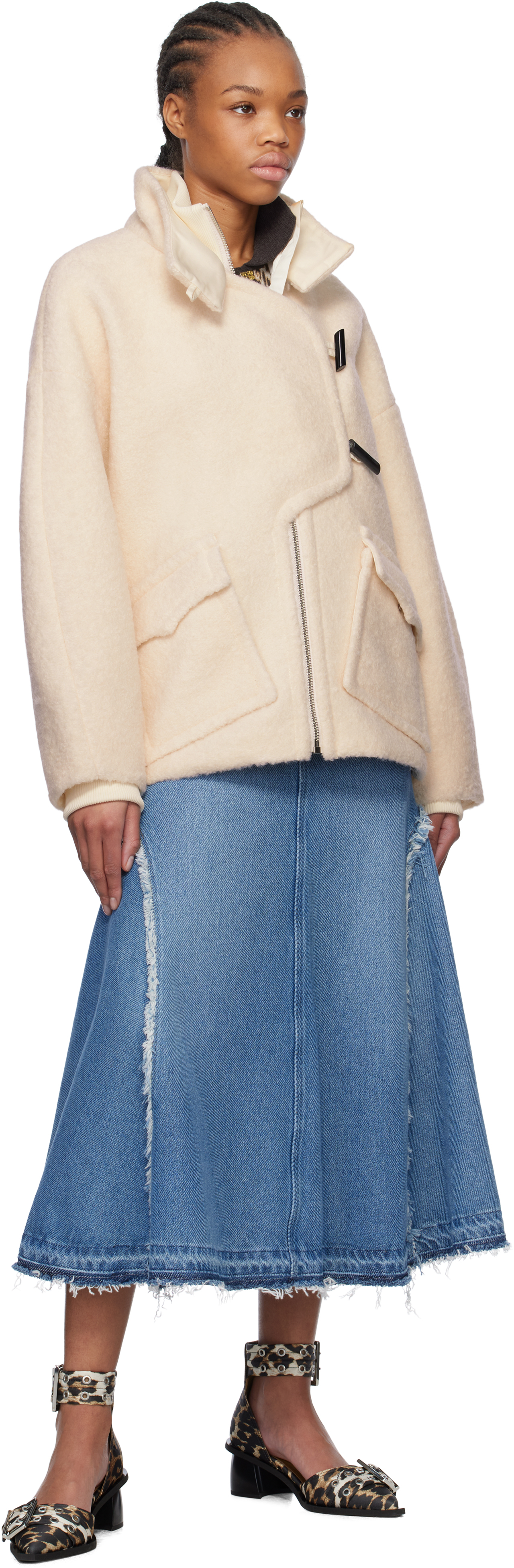 Ganni Wool Drop Shoulder Jacket In 135 Egret