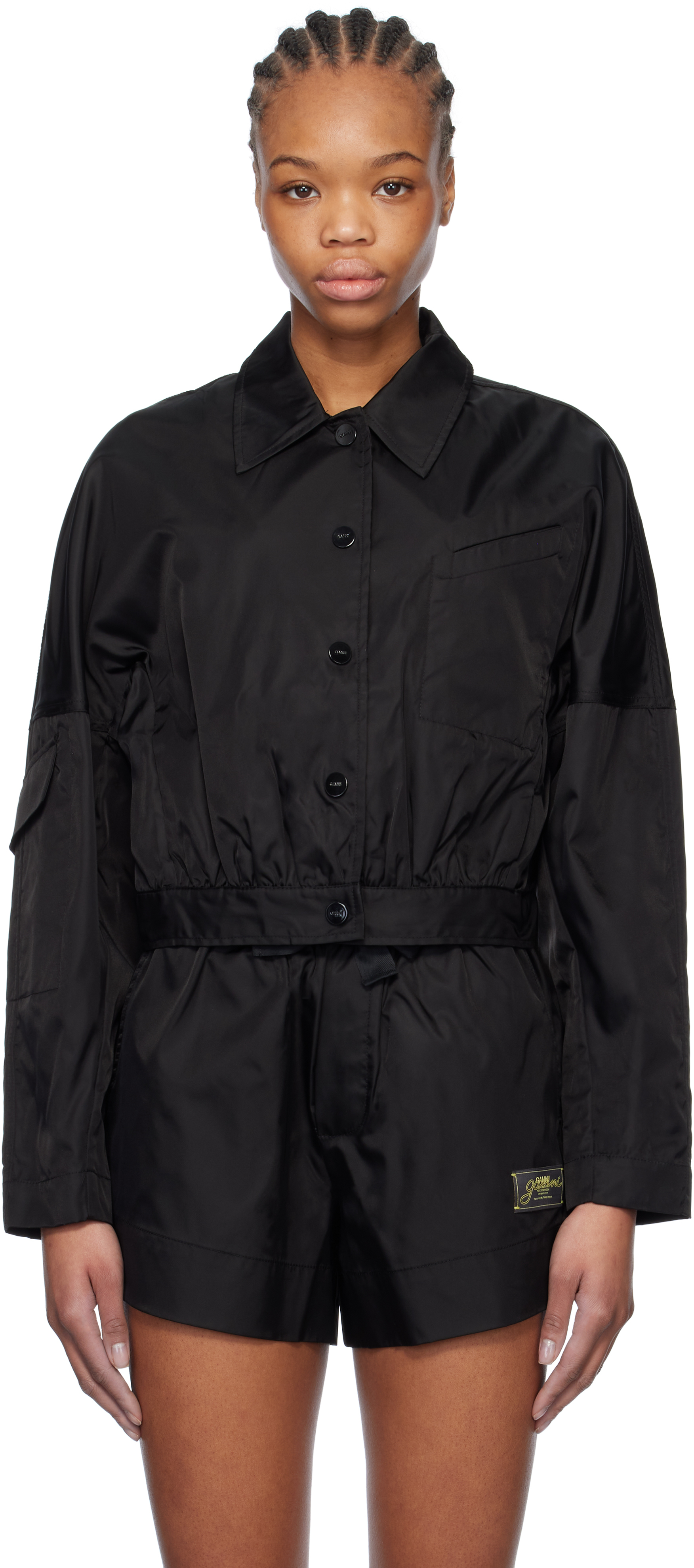 Black Duchesse Nylon Cropped Jacket