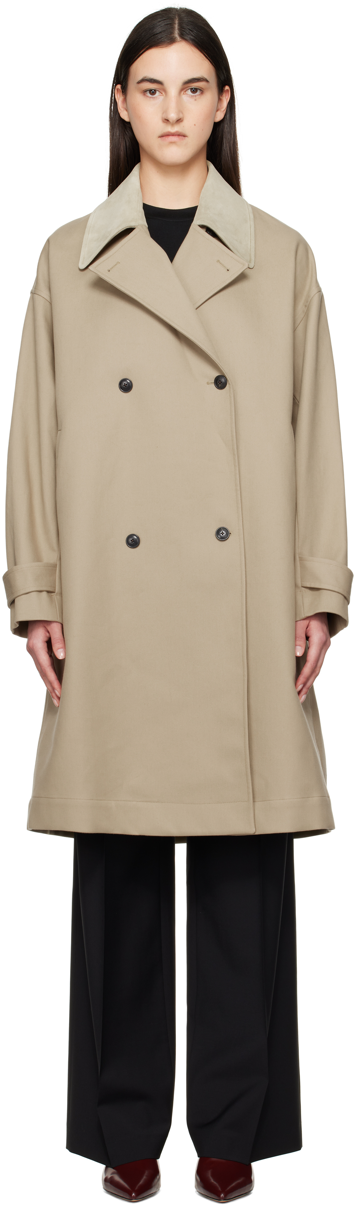 Róhe Beige Suede Collar Garden Trench Coat