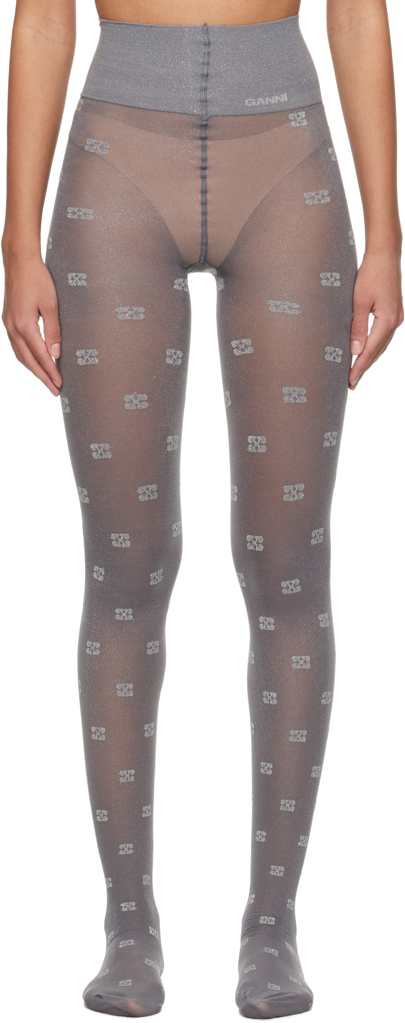 Gray Glitter Butterfly Lace Tights