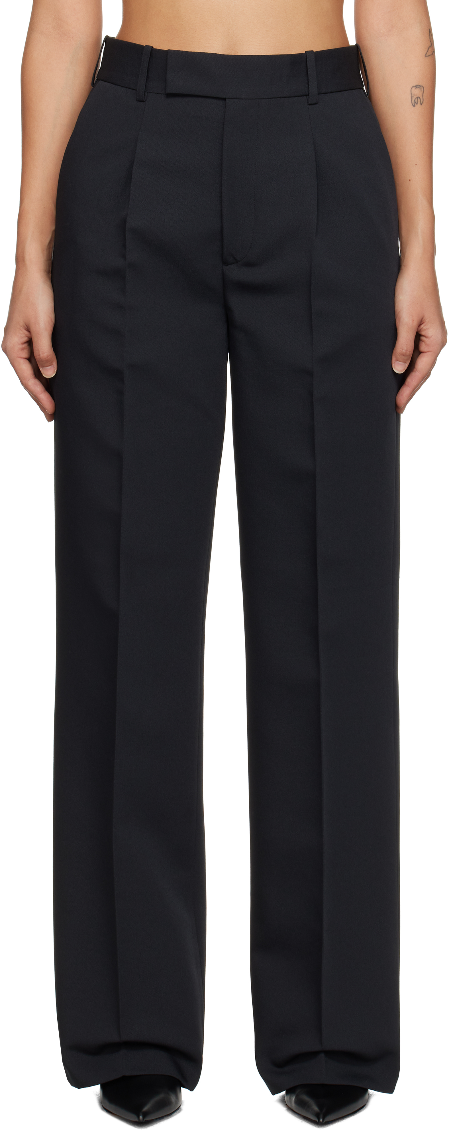 Róhe Black Relaxed Single Pleated Trousers