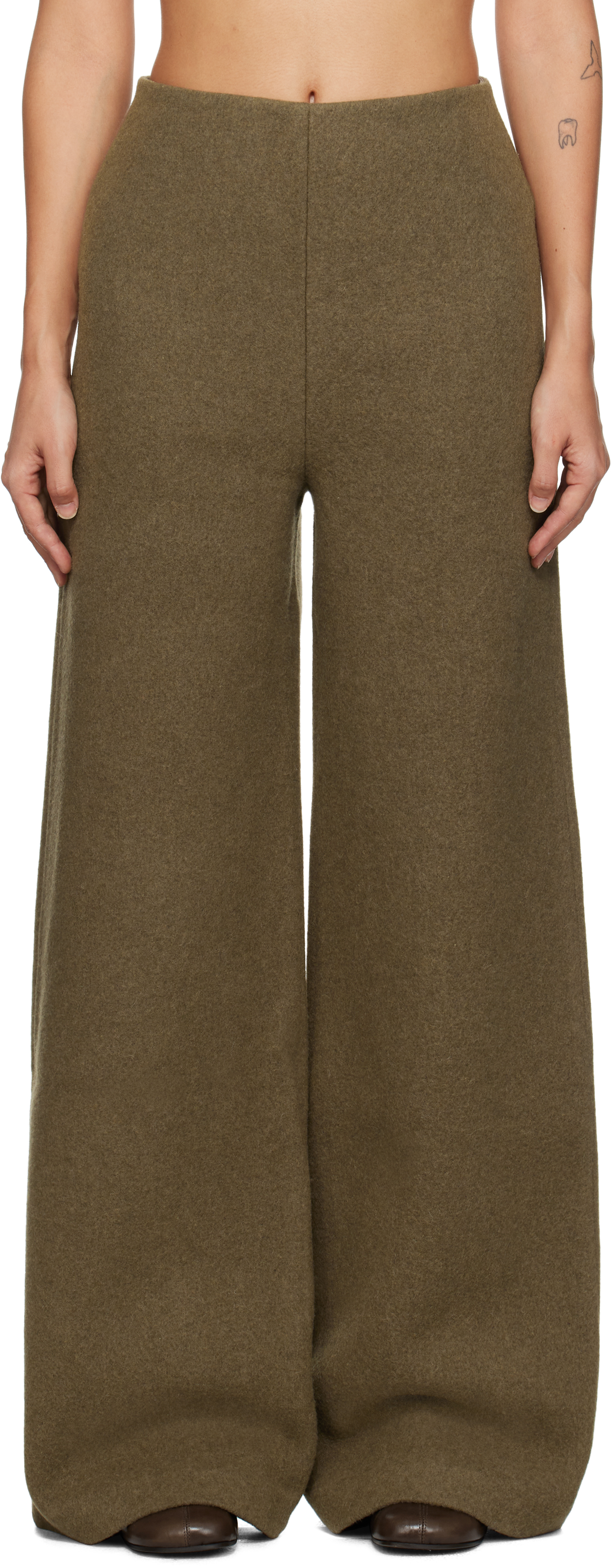 Róhe Khaki Palazzo Wool Trousers