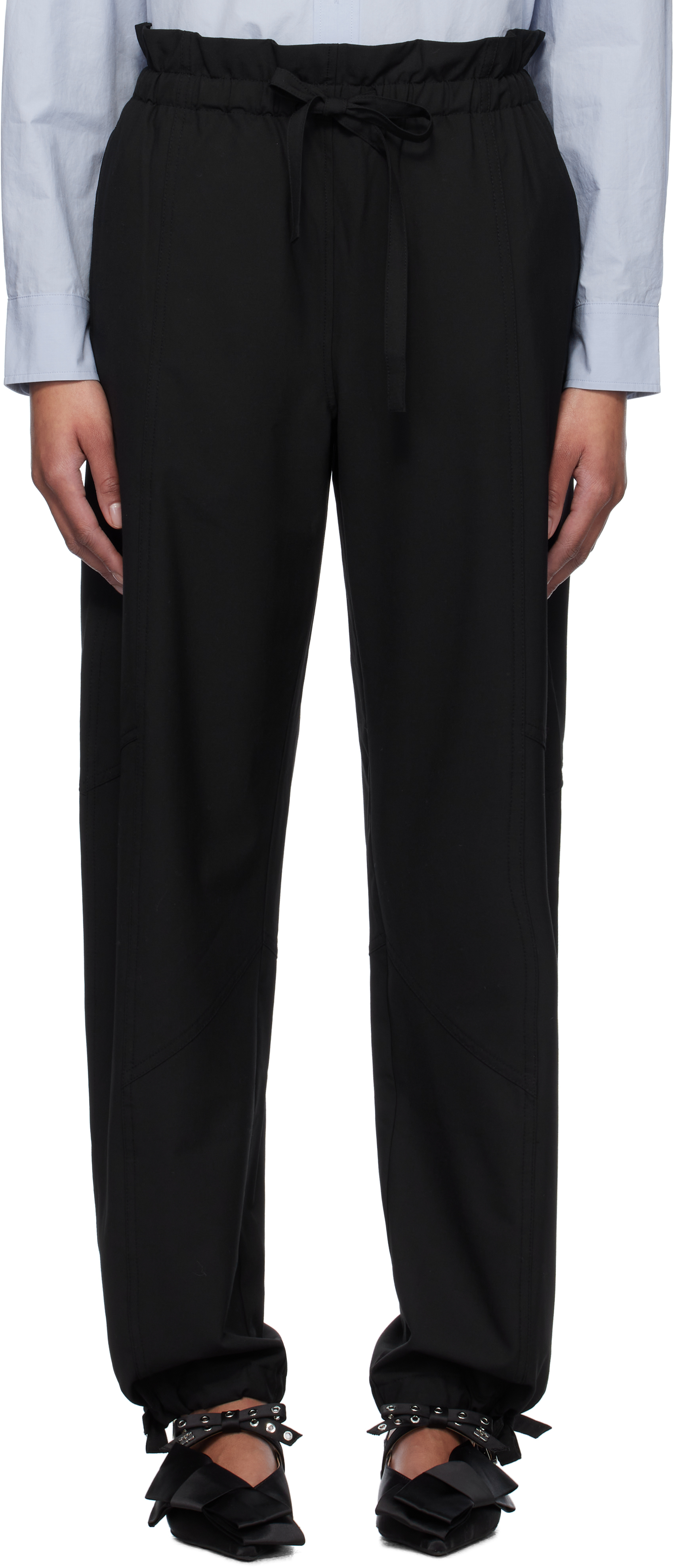 Black Drapey Melange Trousers