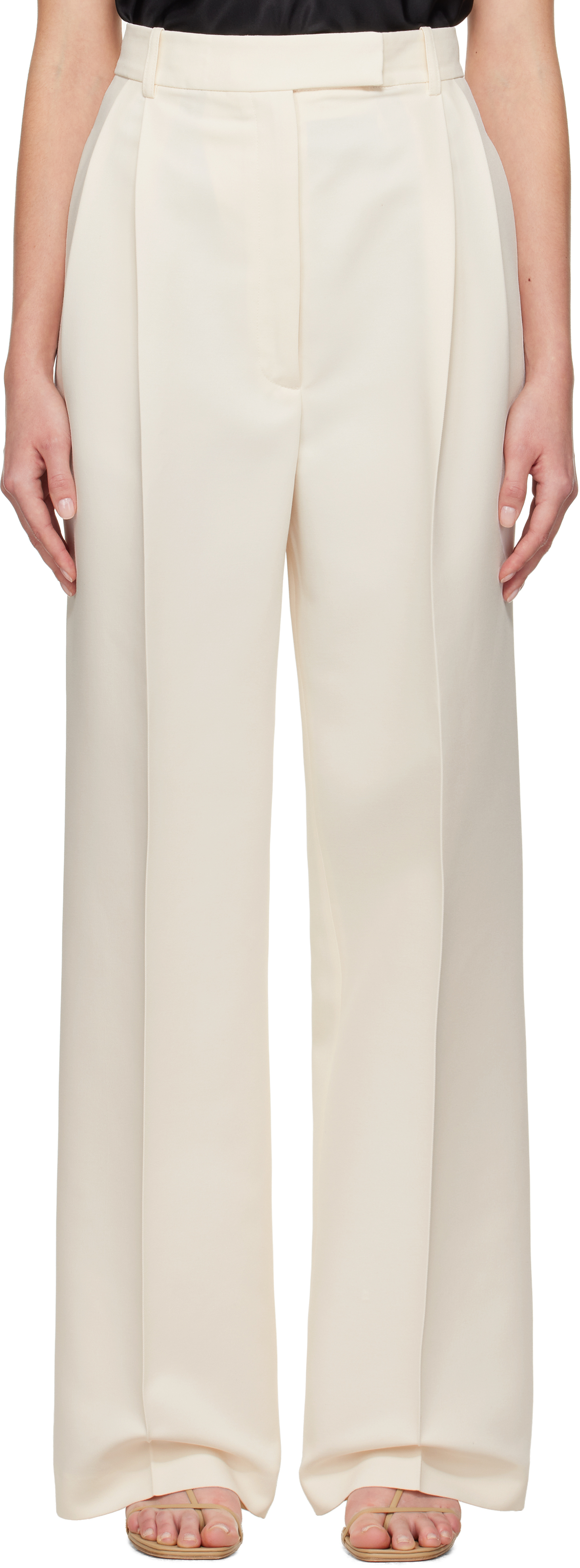 Off-White High-Waist Tailored Trousers by Róhe on Sale