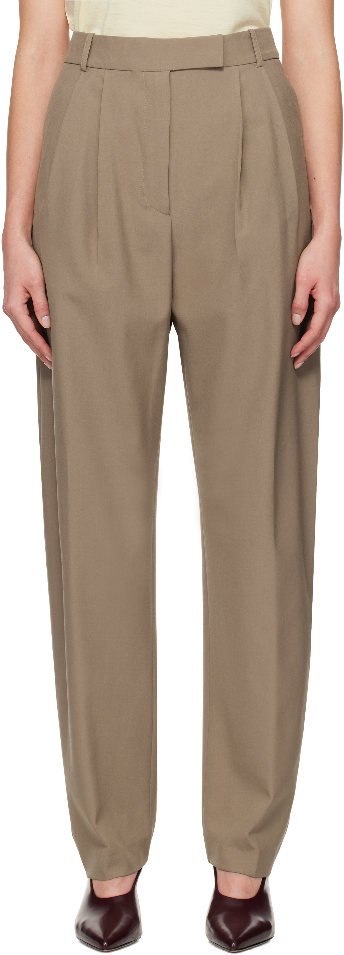 Róhe Taupe Round-Leg Tailored Trousers