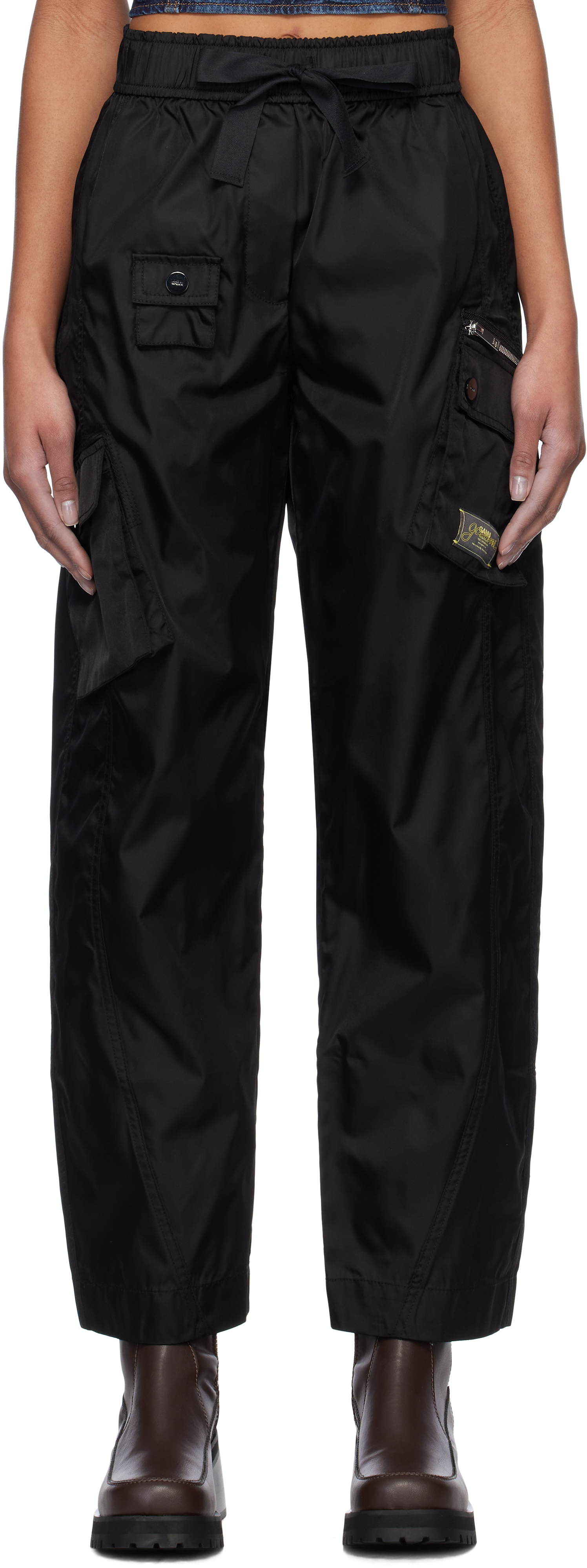 Black Duchesse Nylon Cargo Pants