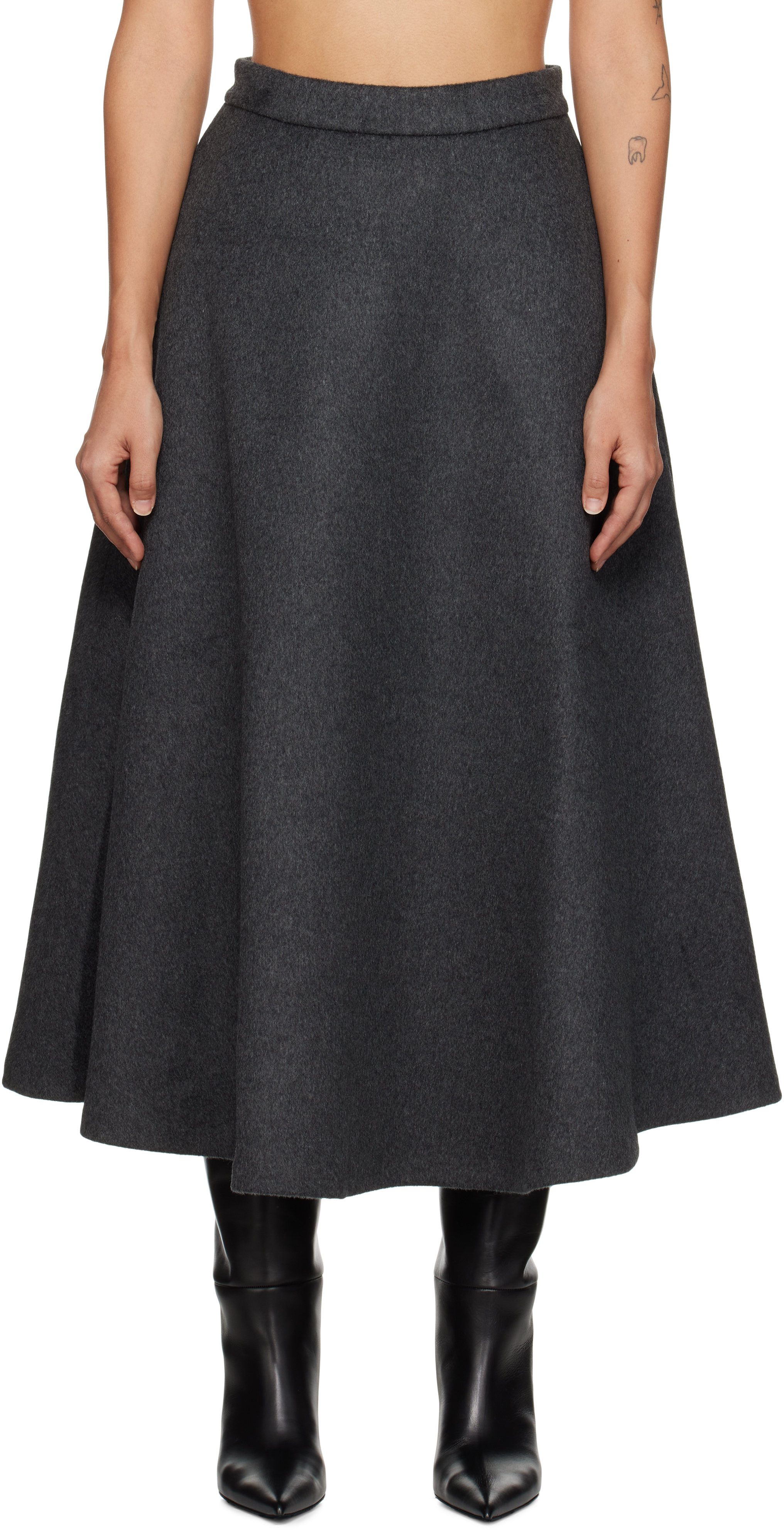 Shop Rohe Gray Voluminous A-line Midi Skirt In 013 Anthracite Melan