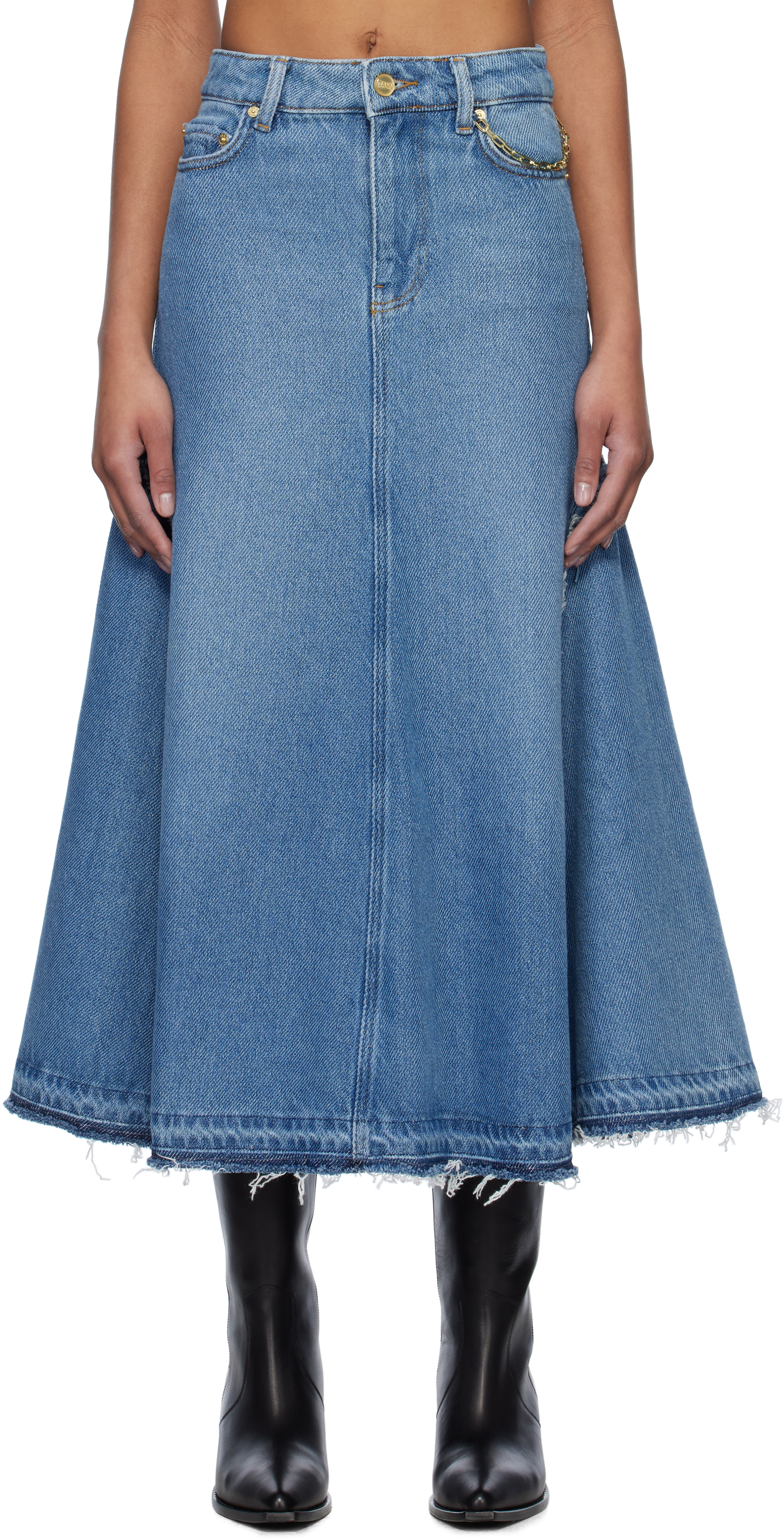 Blue Heavy Denim Midi Skirt