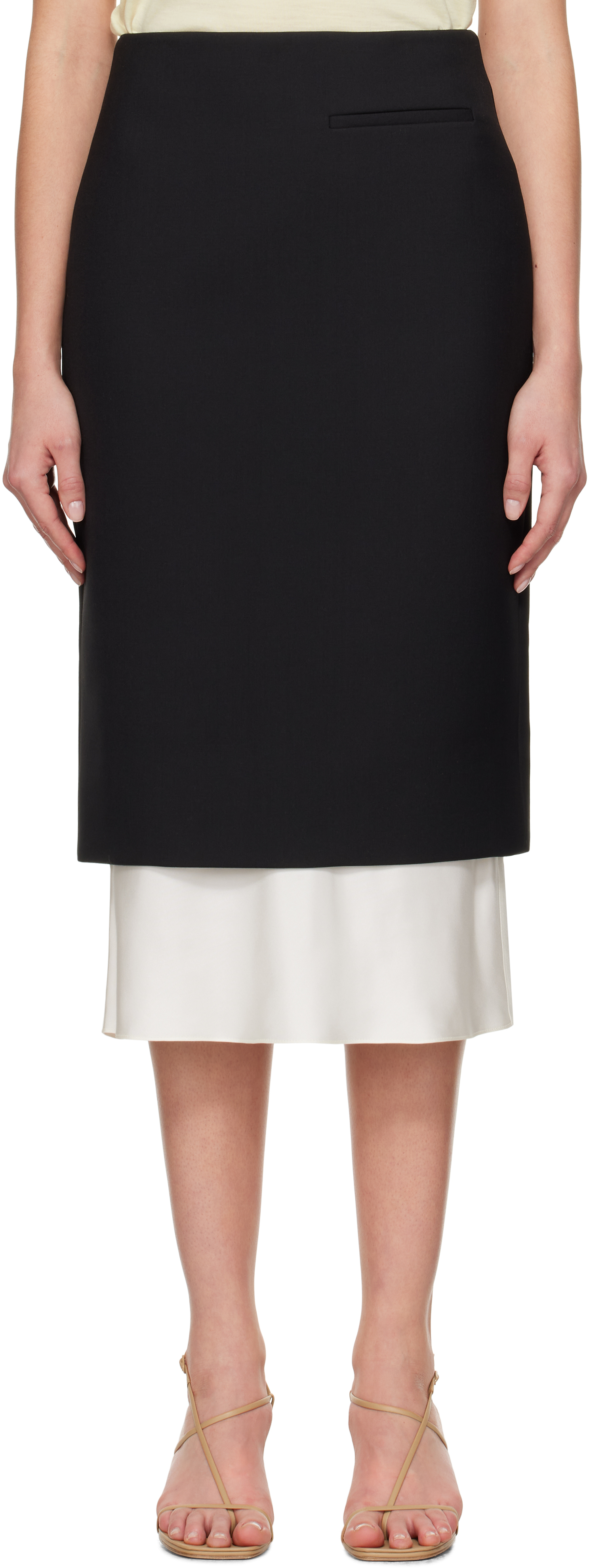 Róhe Black Contrast Pencil Midi Skirt