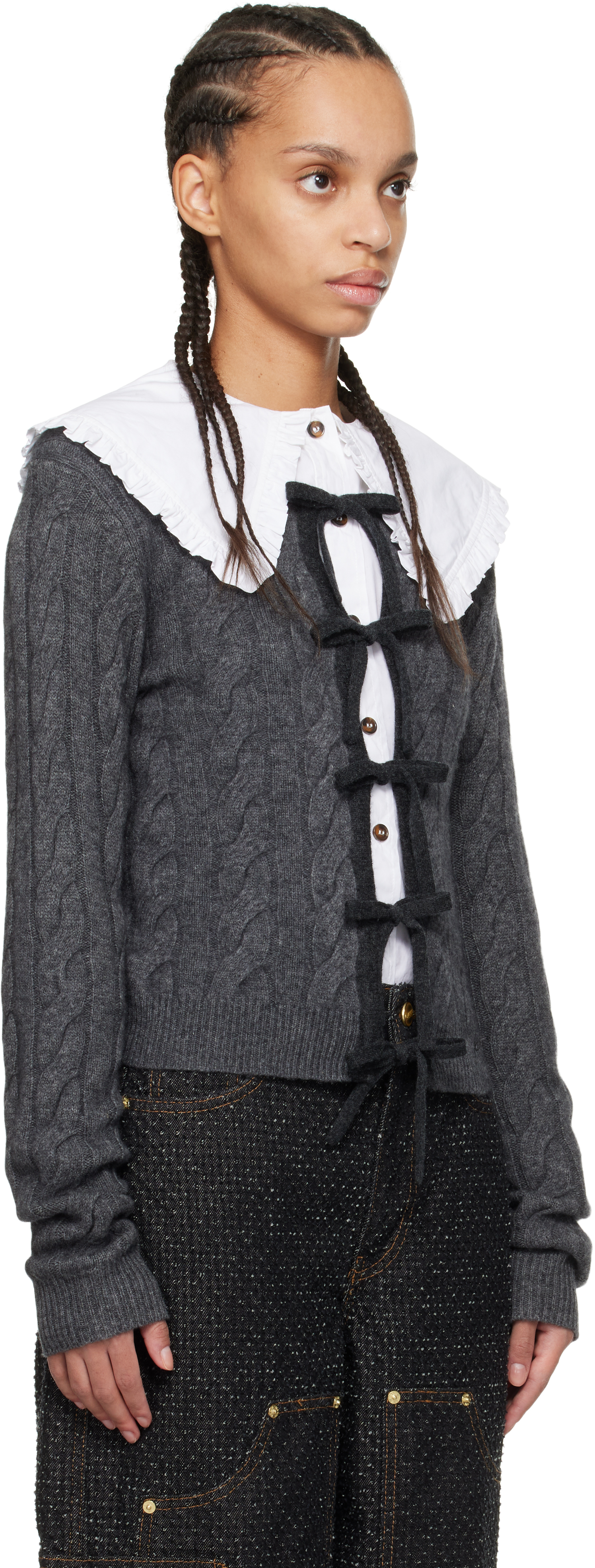 Ganni Gray Cashmere Mix Tie String Cardigan In 252 Phantom
