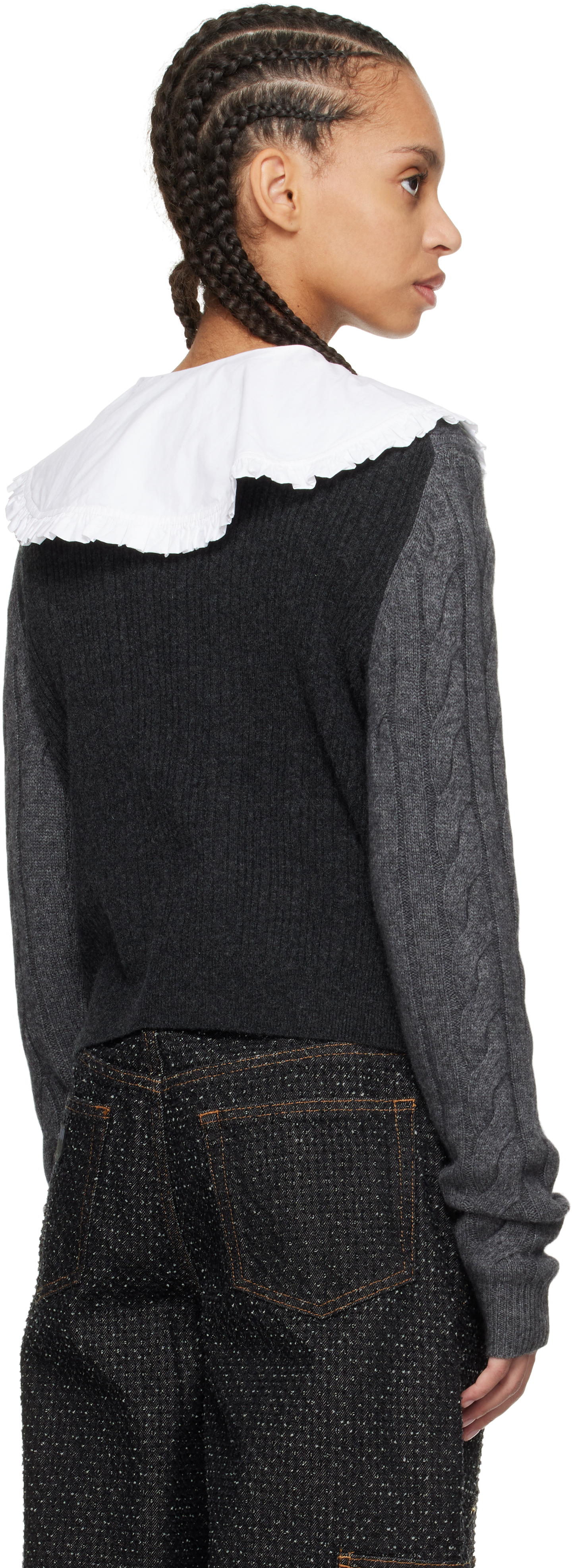 Ganni Gray Cashmere Mix Tie String Cardigan In 252 Phantom