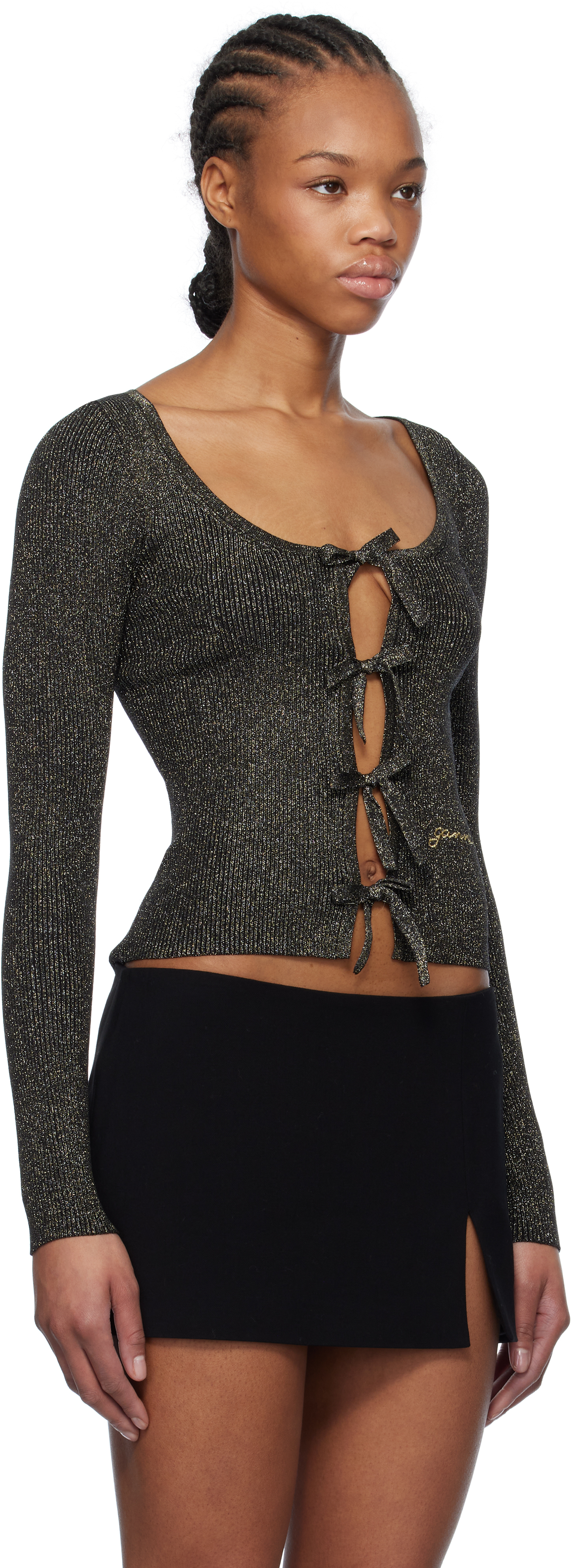 Ganni Sparkly Knit Tie-front Blouse In 999 Multicolour