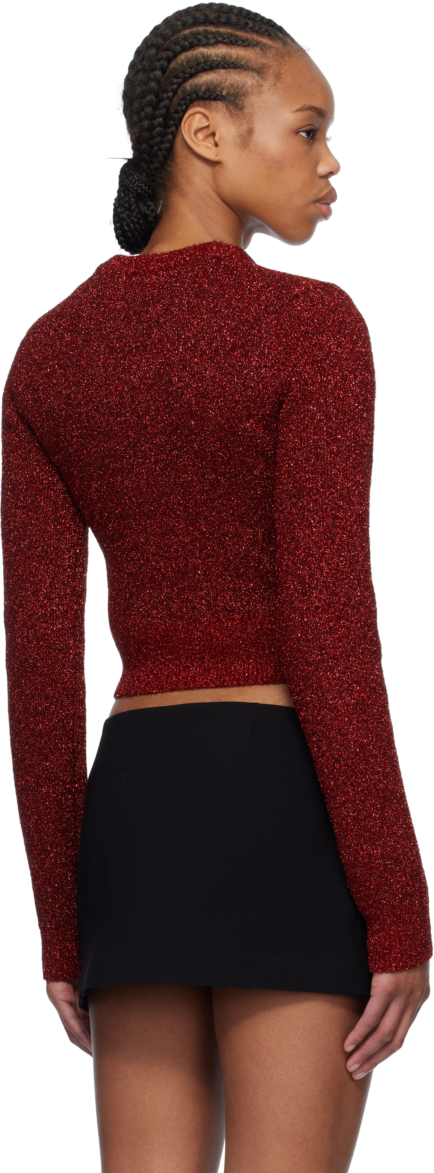 Ganni Red Sparkle Short Cardigan In 474 Racing Red