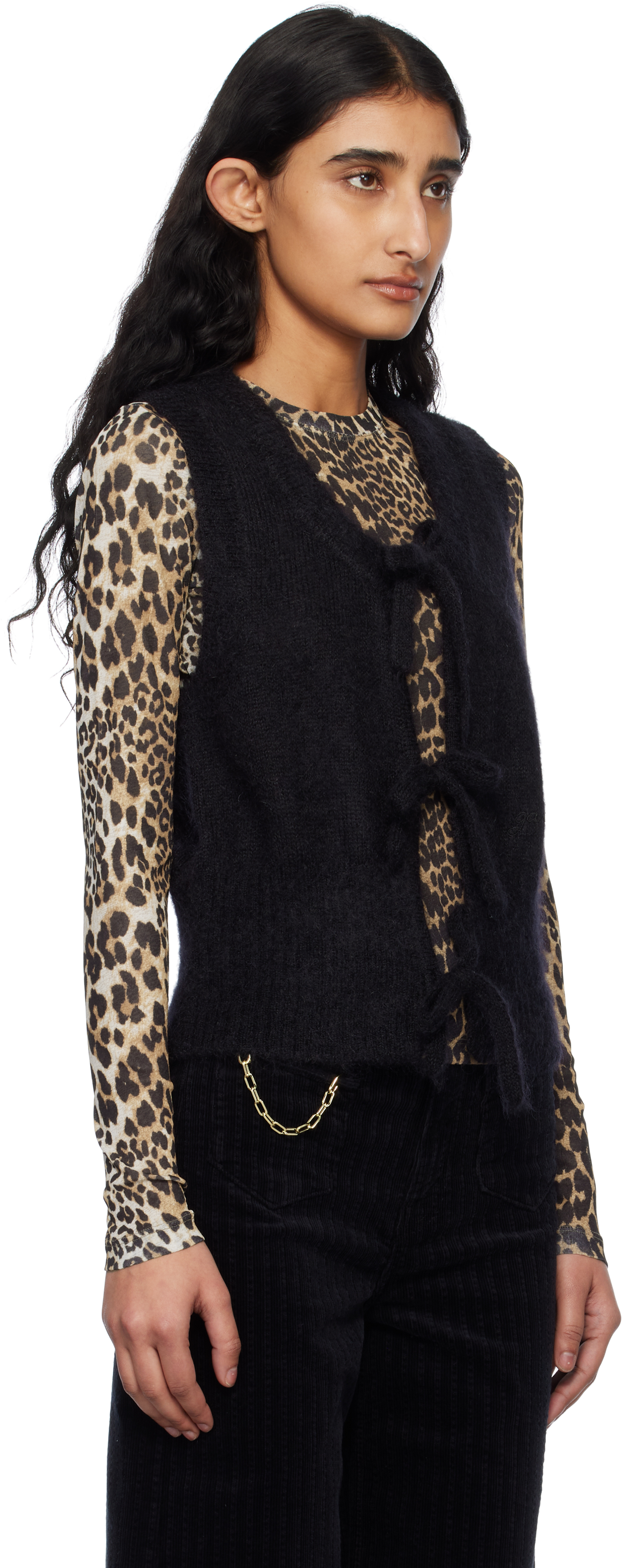 Ganni Black Tie String Vest In 099 Black