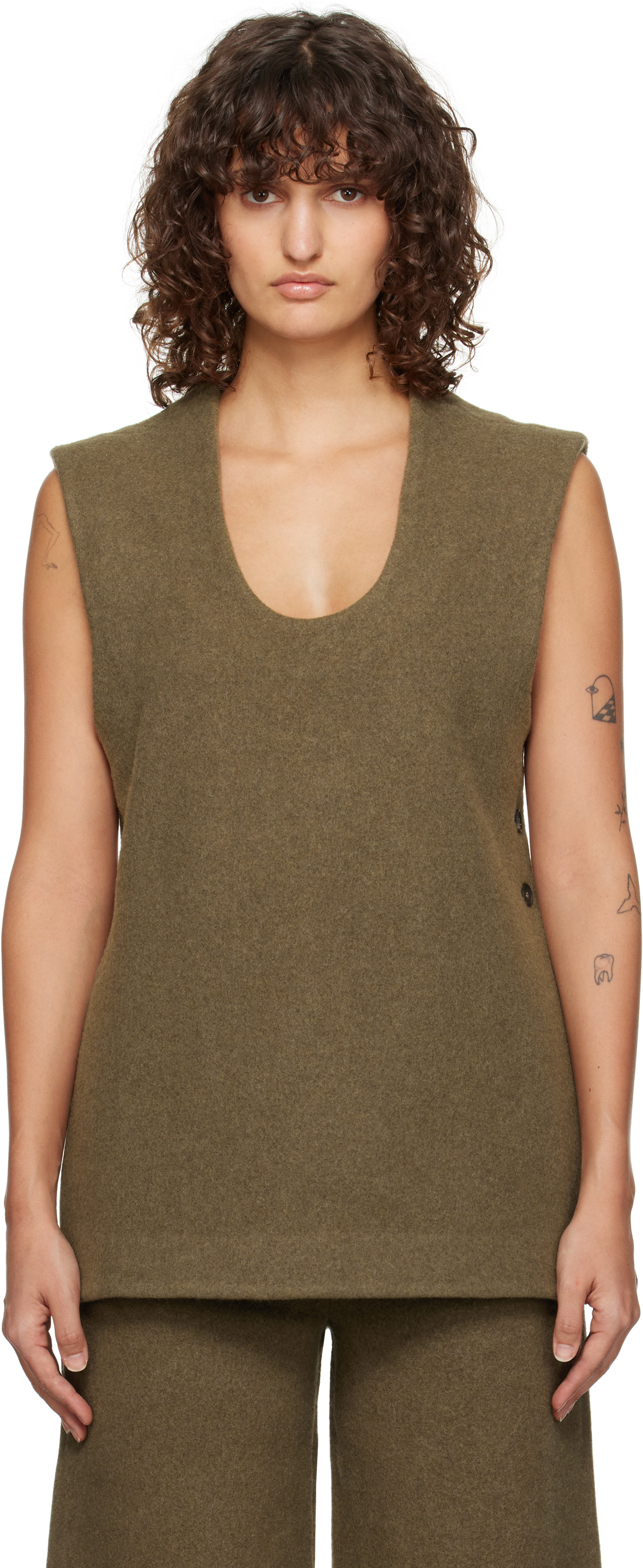 Shop Rohe Khaki Side Split Wool Top In 341 Moss