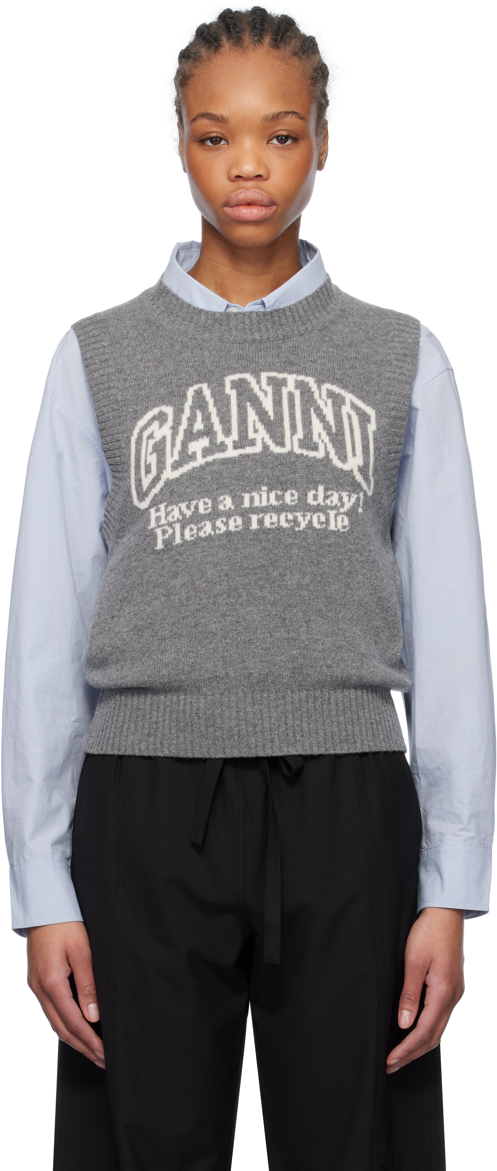 GANNI: Gray Graphic Vest | SSENSE