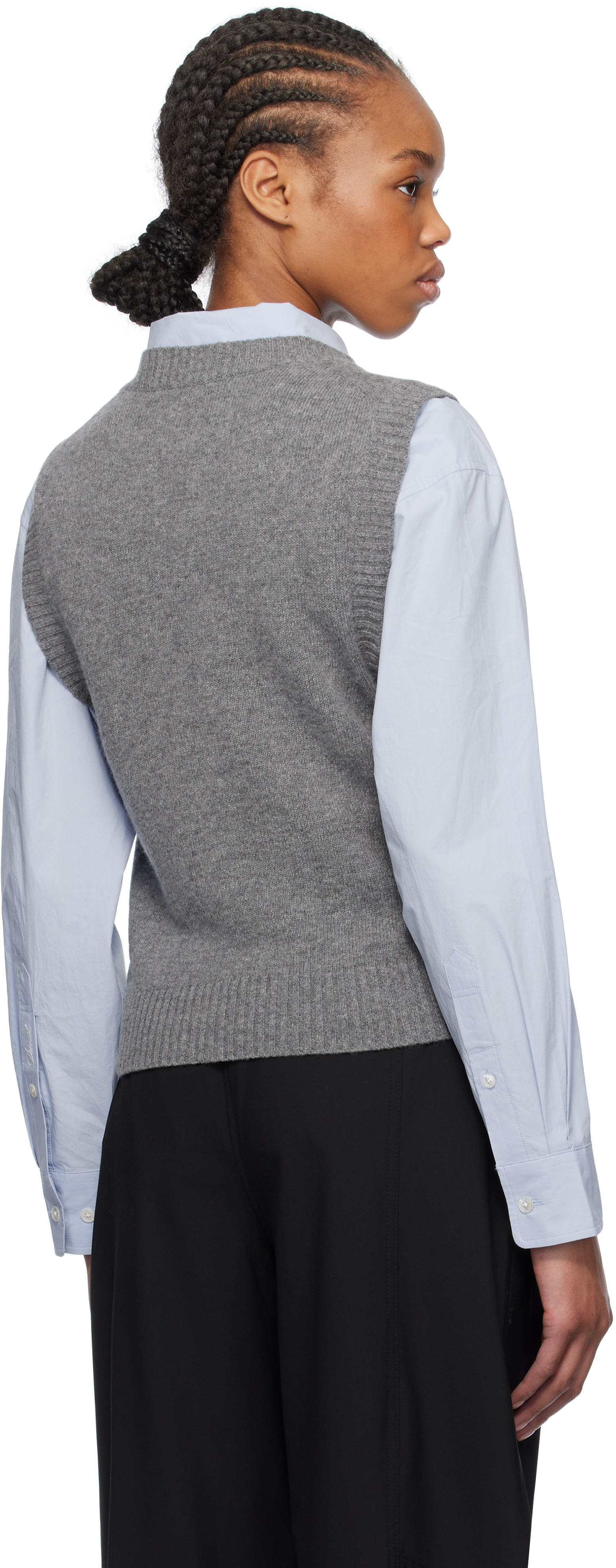 Ganni Knitted Vest With Logo In 523 Frost Gray