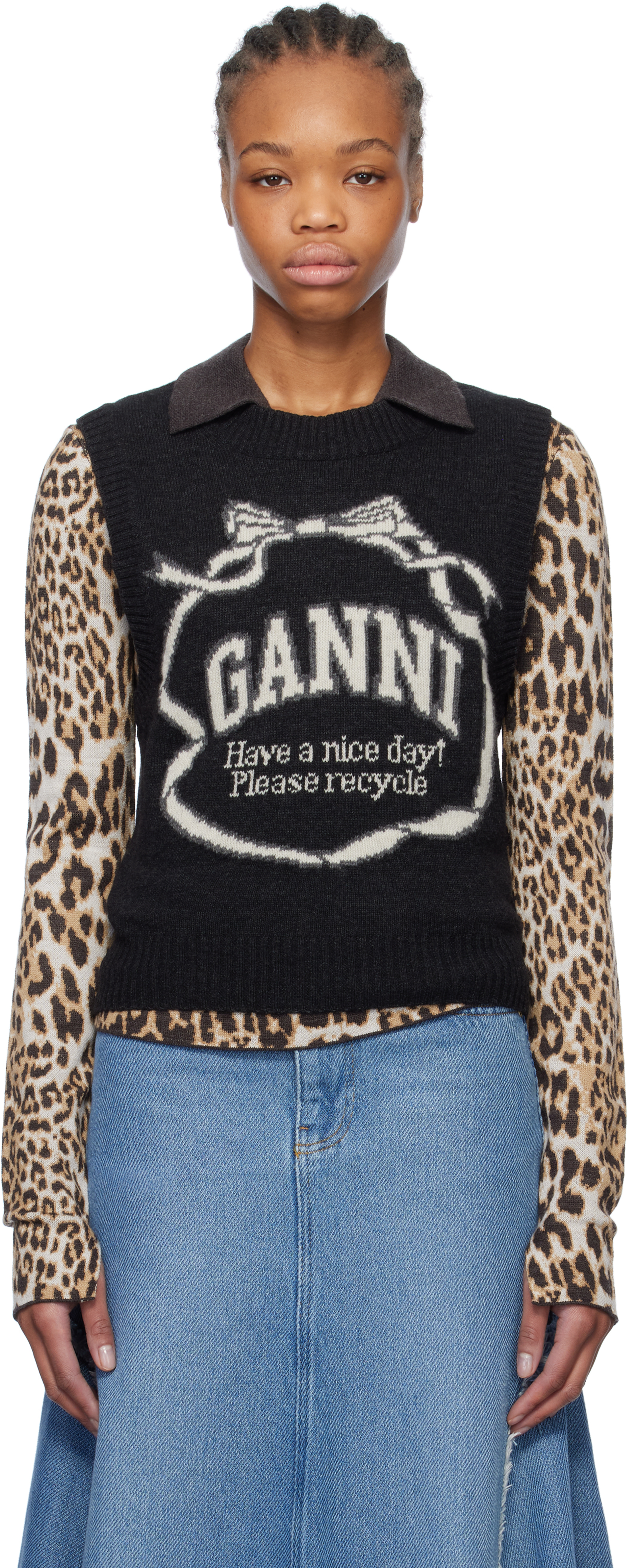 Black Graphic Bow Vest