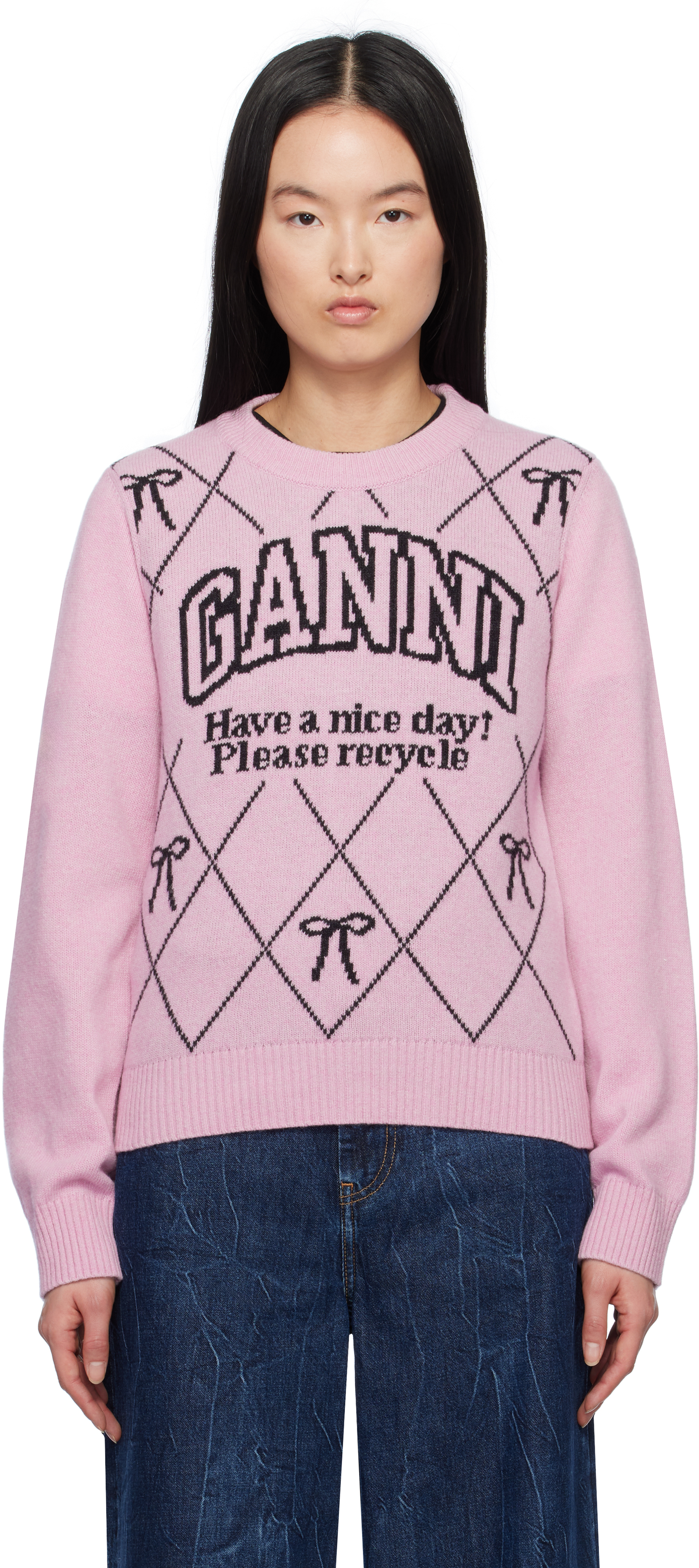 Pink Graphic Bow Sweater