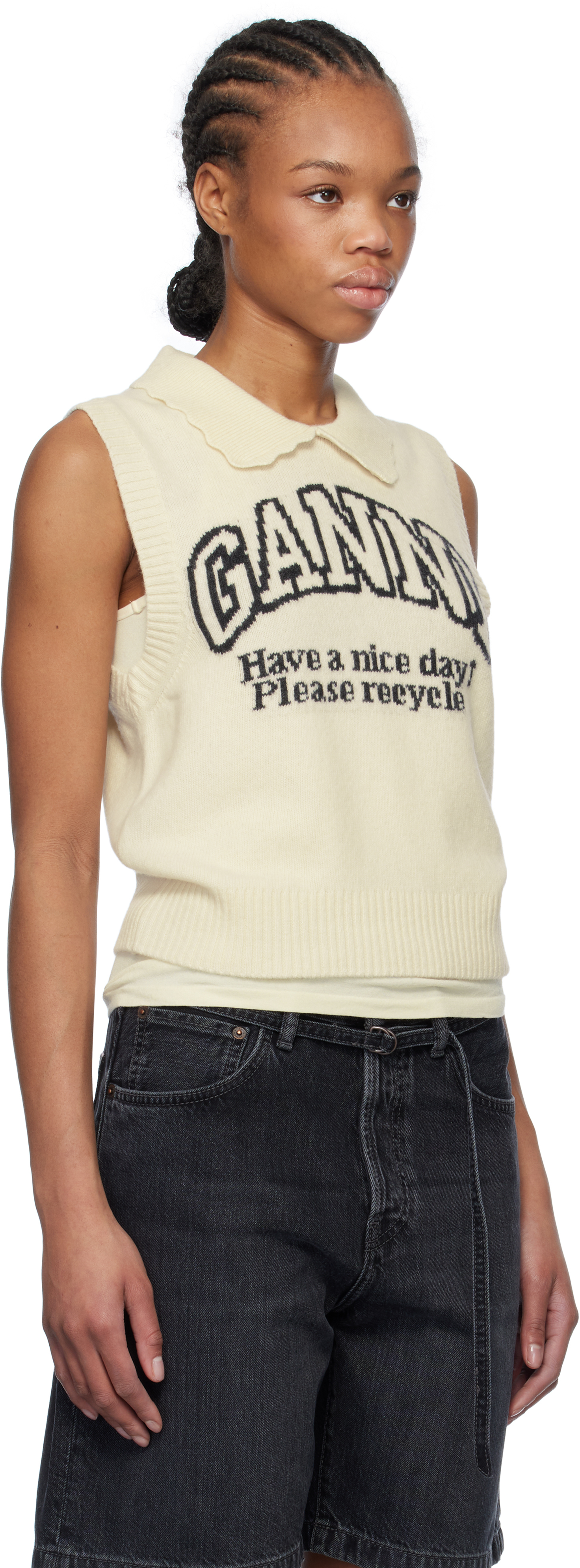 Ganni Gilet Con Grafica E Collo In 135 Egret