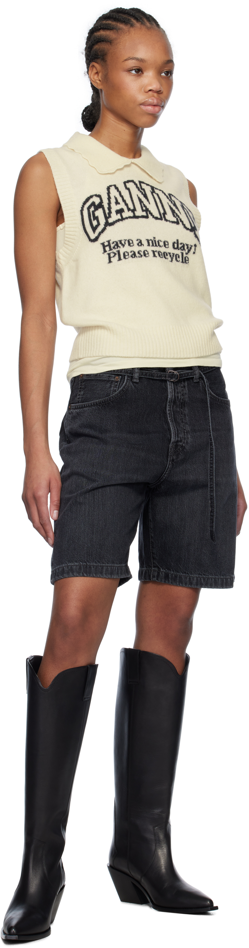 Ganni Gilet Con Grafica E Collo In 135 Egret