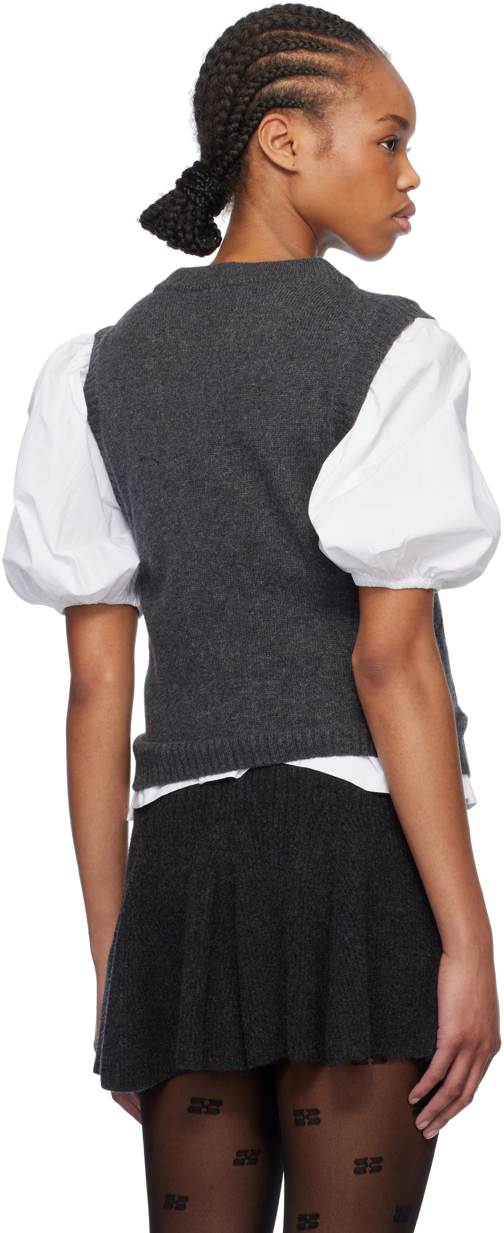 Ganni Logo Intarsia Wool-blend Sweater Vest In 084 Gray Quill