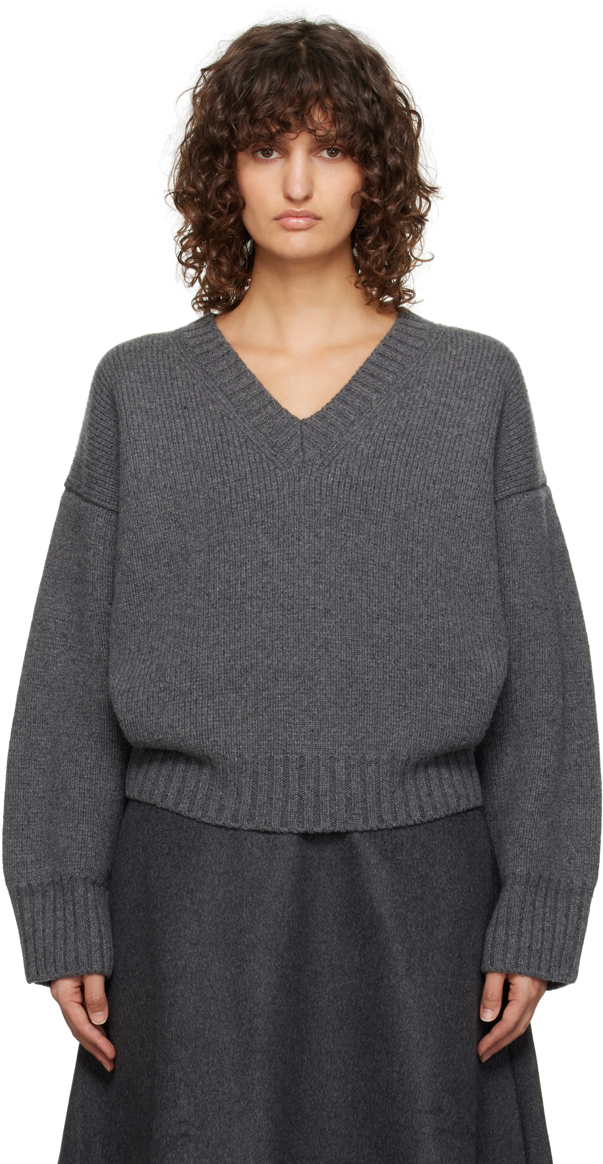 Rohe Gray Compact V-neck Sweater In 030 Mid Grey Melange