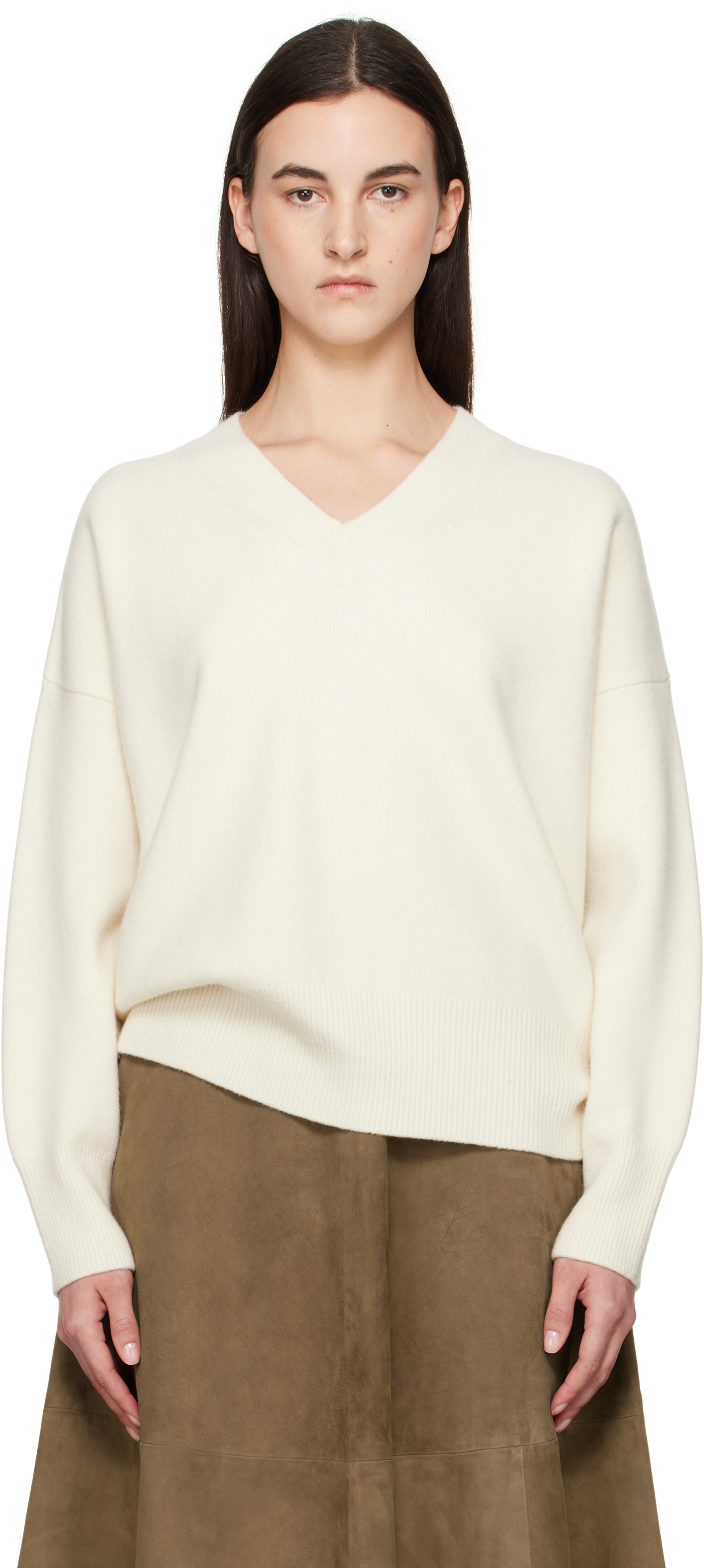 Róhe Off-White Compact Knitted V-Neck Sweater