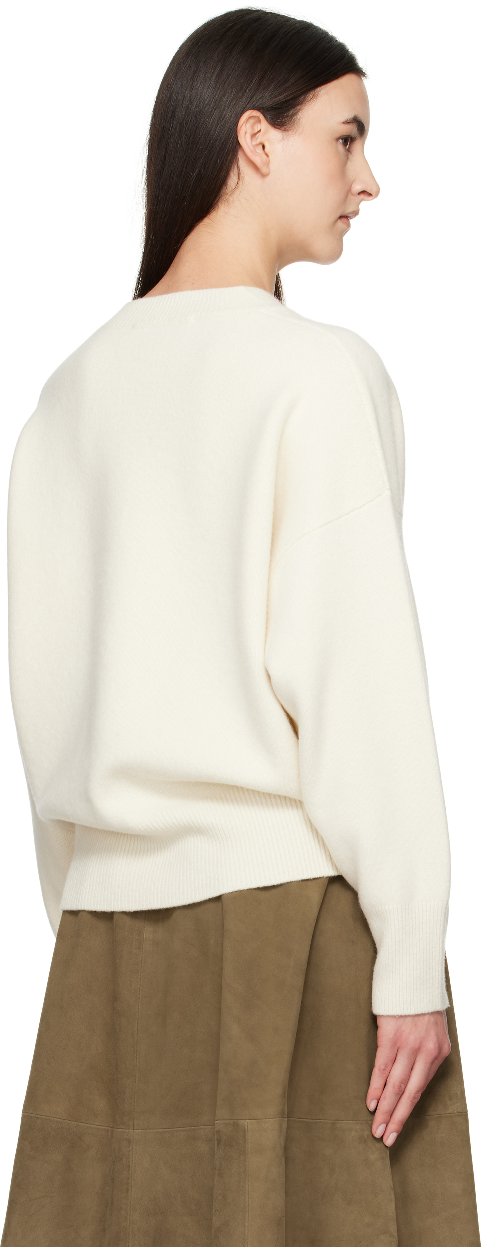 ROHE OFF-WHITE COMPACT KNITTED V-NECK SWEATER 