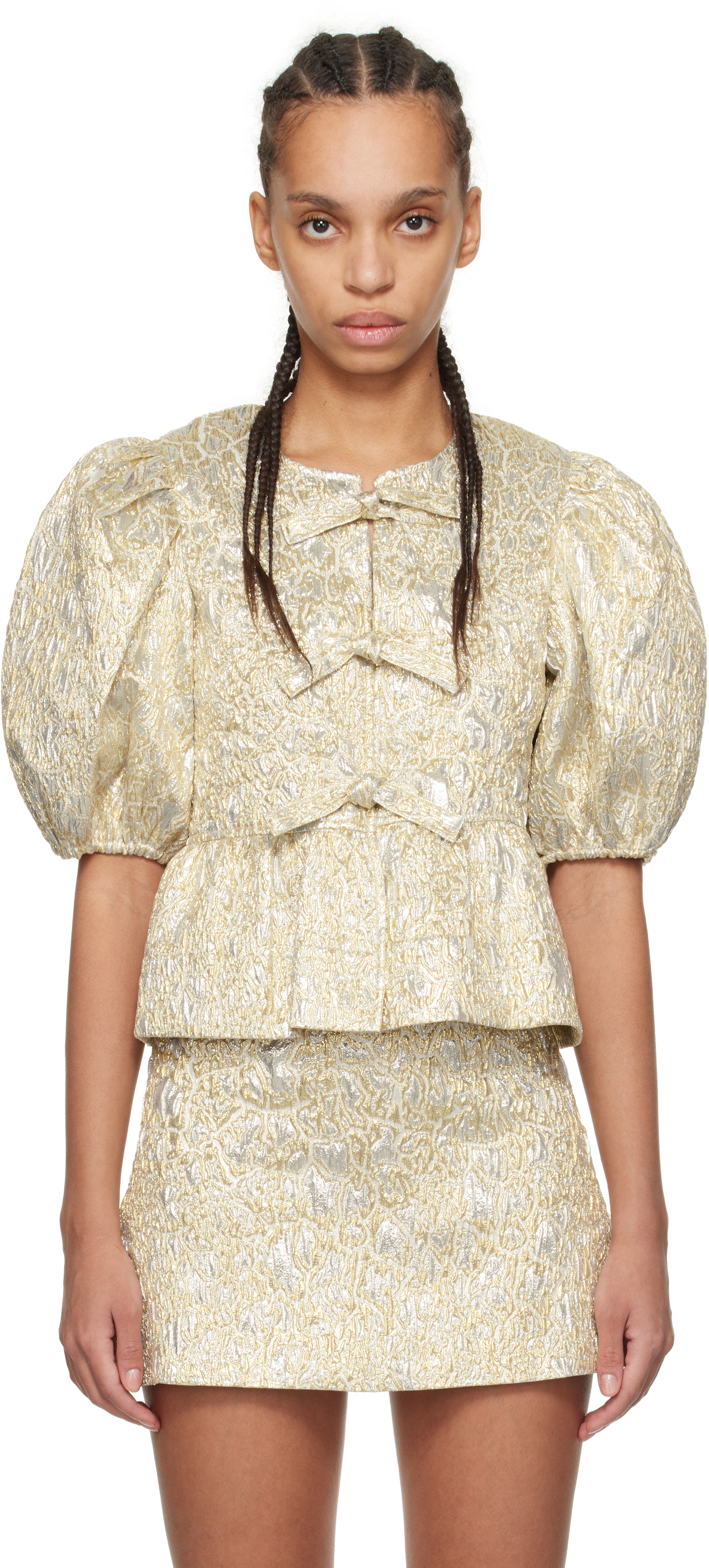 Gold 
Silver Peplum Tie String Blouse