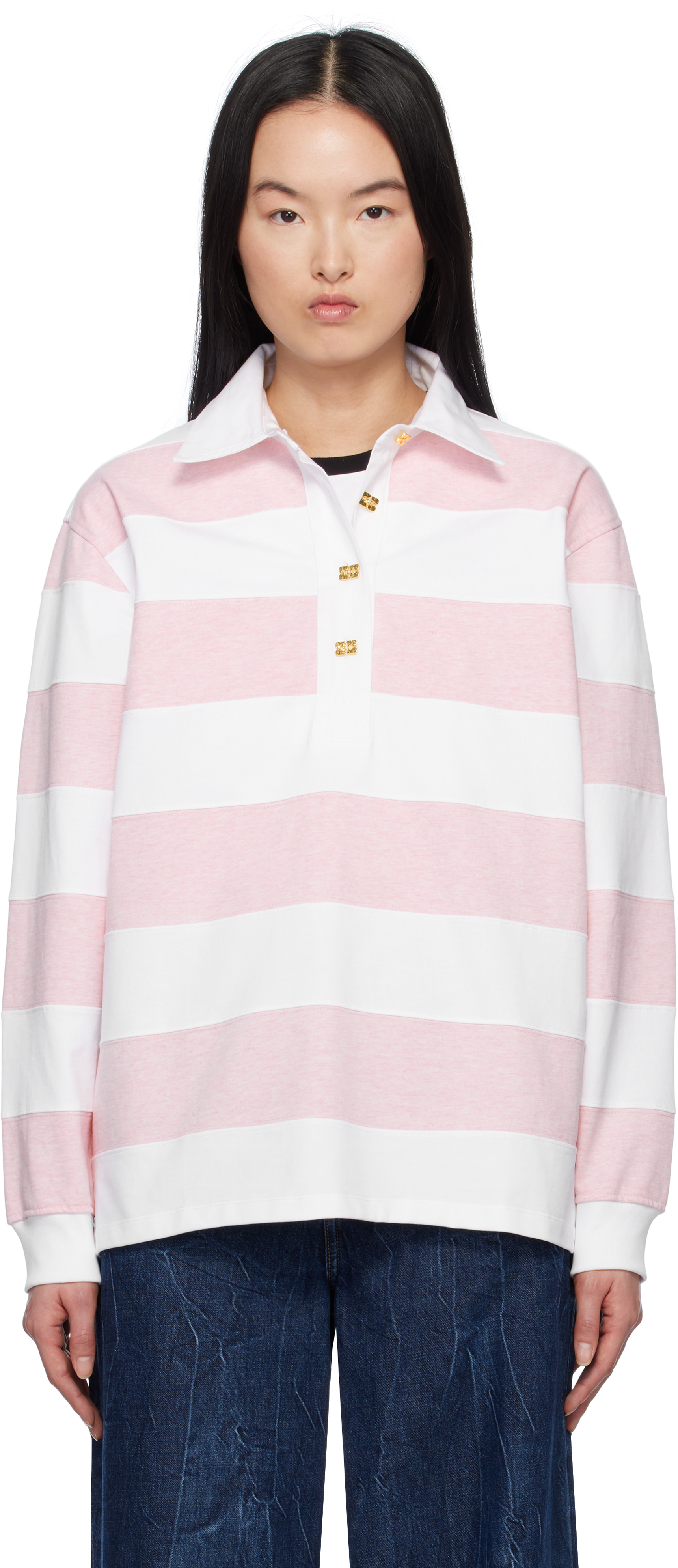 White 
Pink Striped Heavy Cotton Polo