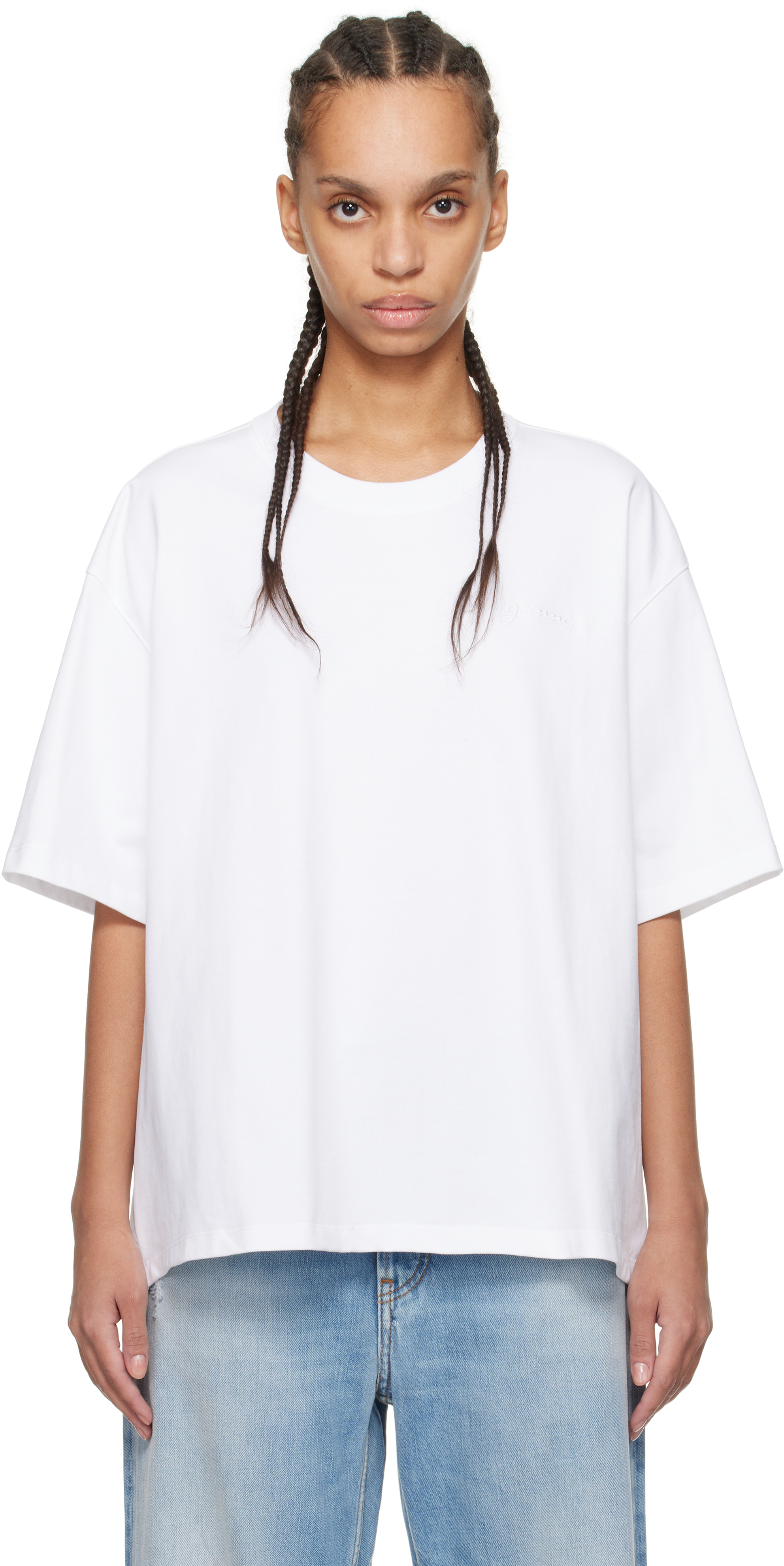 GANNI ホワイト カットアウト 長袖 Tシャツ