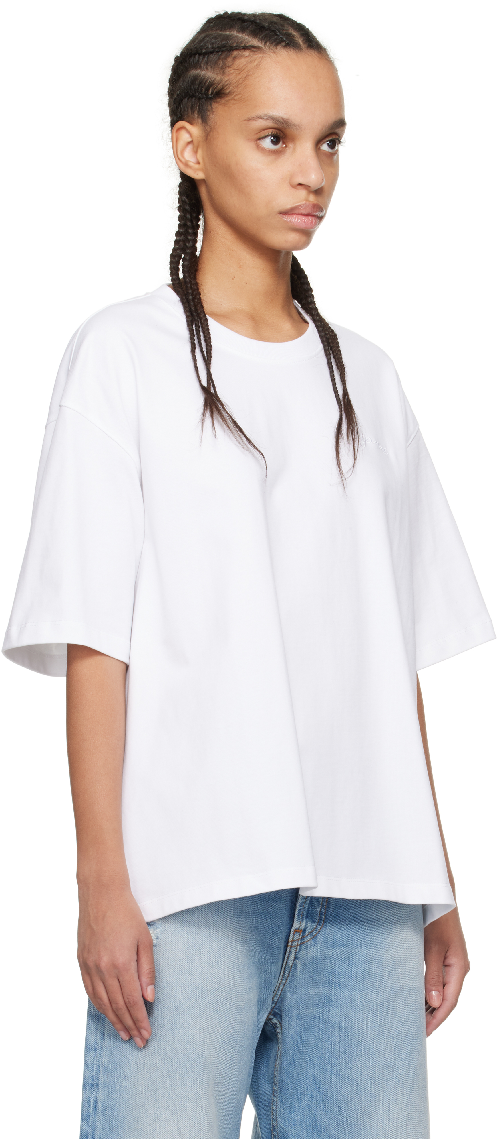 Ganni White Heavy Cotton Drop Shoulder Open Back T-shirt In 151 Bright White