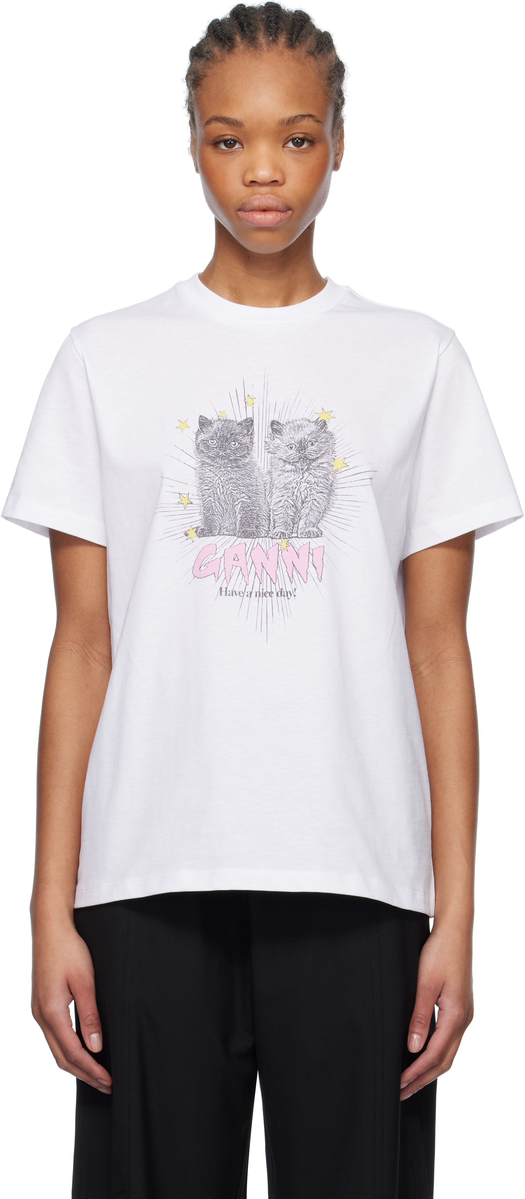 White Basic Jersey Kittens Relaxed T-shirt