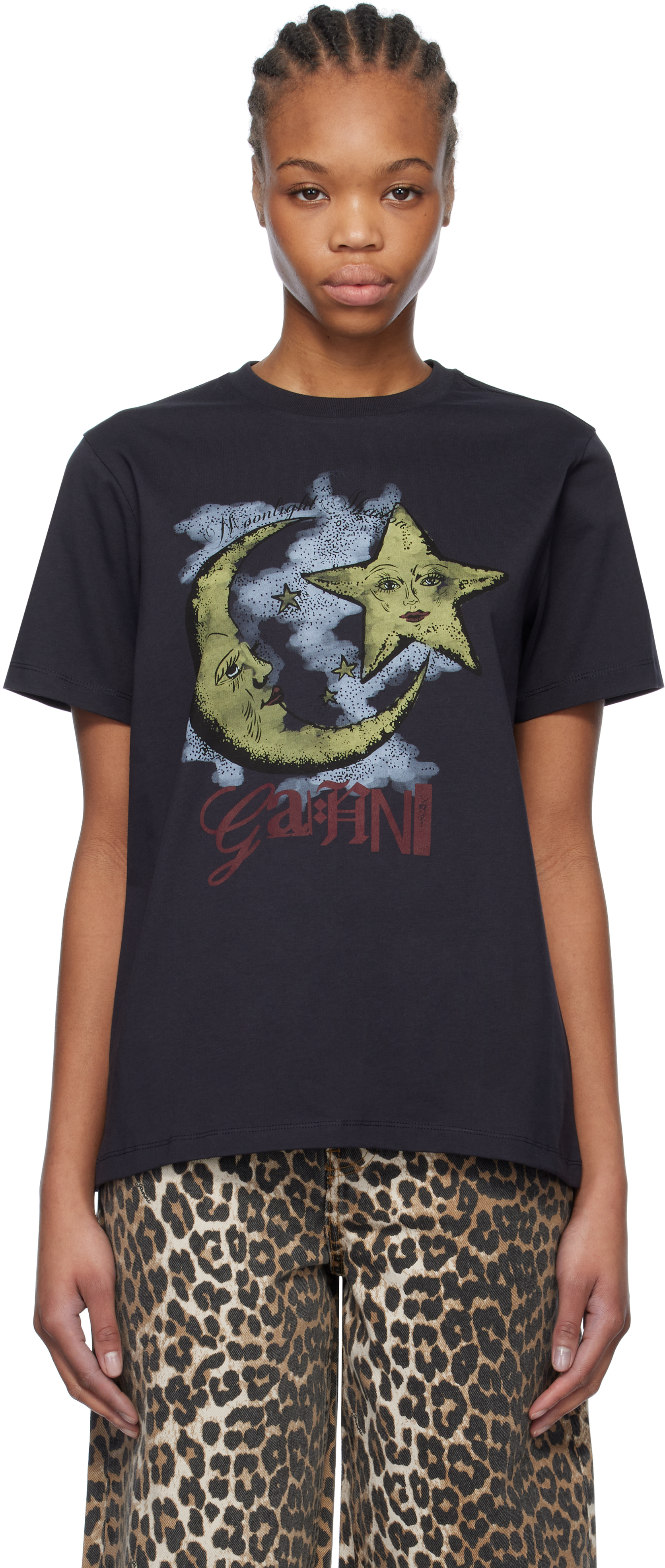 ★Ganni★ Basic Jersey Moonlight Relaxed Fit Short Sleeve T- Black Basic Jersey Moonlight Relaxed T-shirt by GANNI on Sale