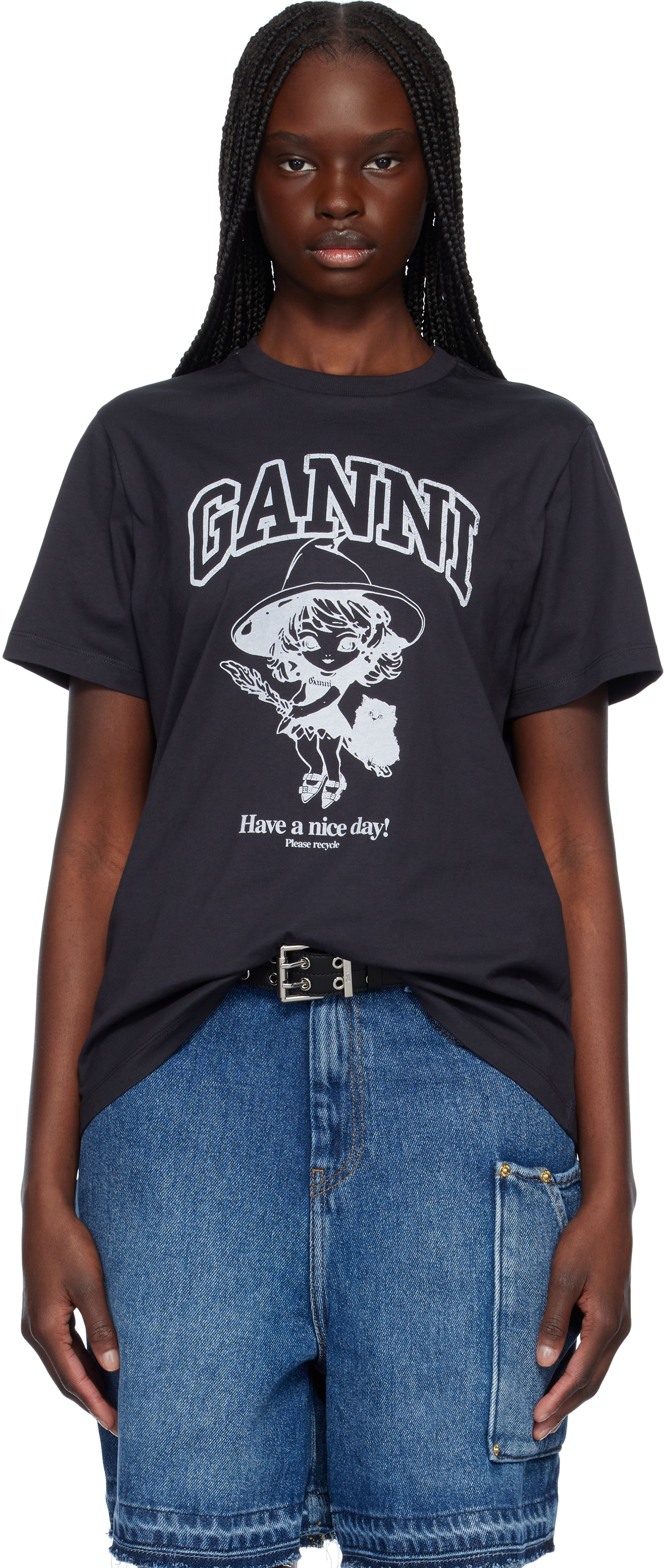 ★GANNI★Black Basic Cotton Witch Relaxed T-shirt★大人気★ Phantom Black Basic Cotton Witch Relaxed T-shirt | GANNI US