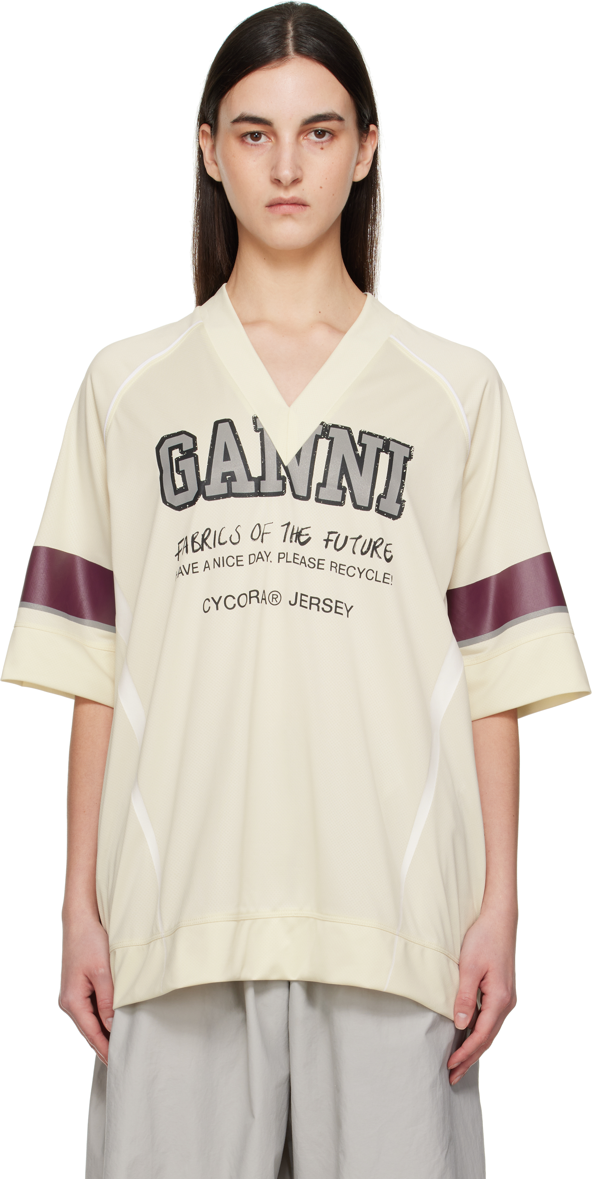 GANNI: オフホワイト Future Mesh オーバーサイズ Tシャツ GANNI: オフホワイト Future Mesh オーバーサイズ Tシャツ