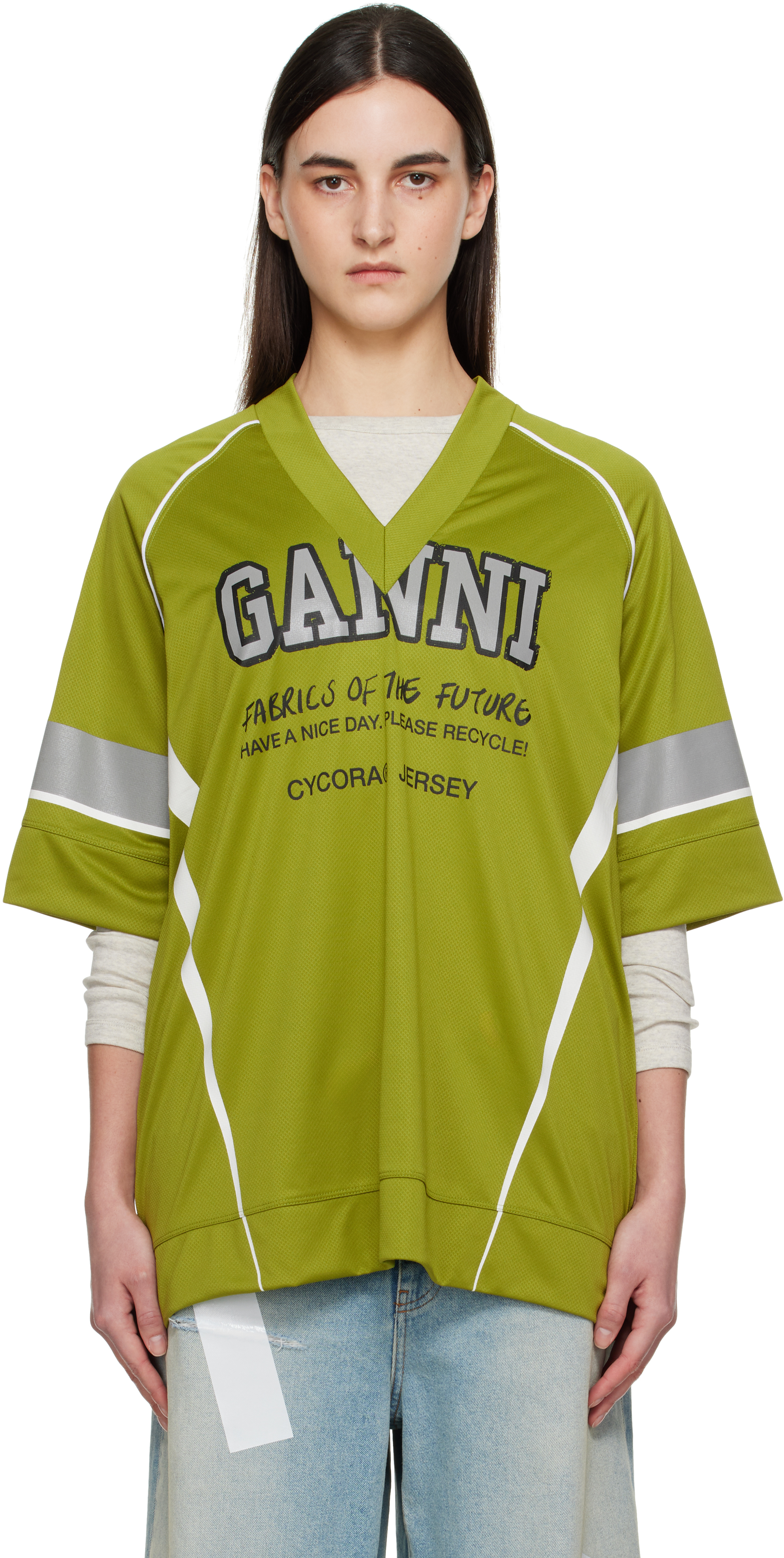 Ganni Green Future Mesh Oversized T-shirt In 324 Golden Cypress