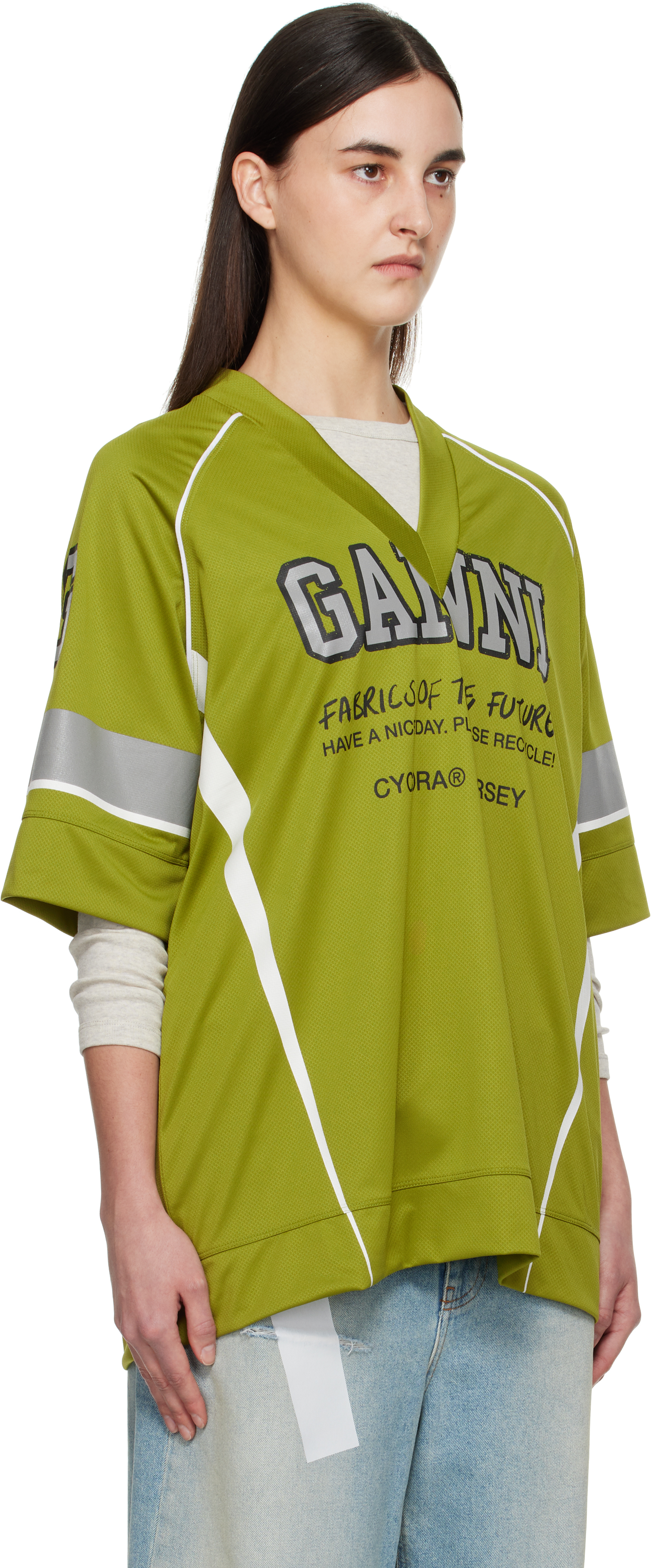 Ganni Green Future Mesh Oversized T-shirt In 324 Golden Cypress