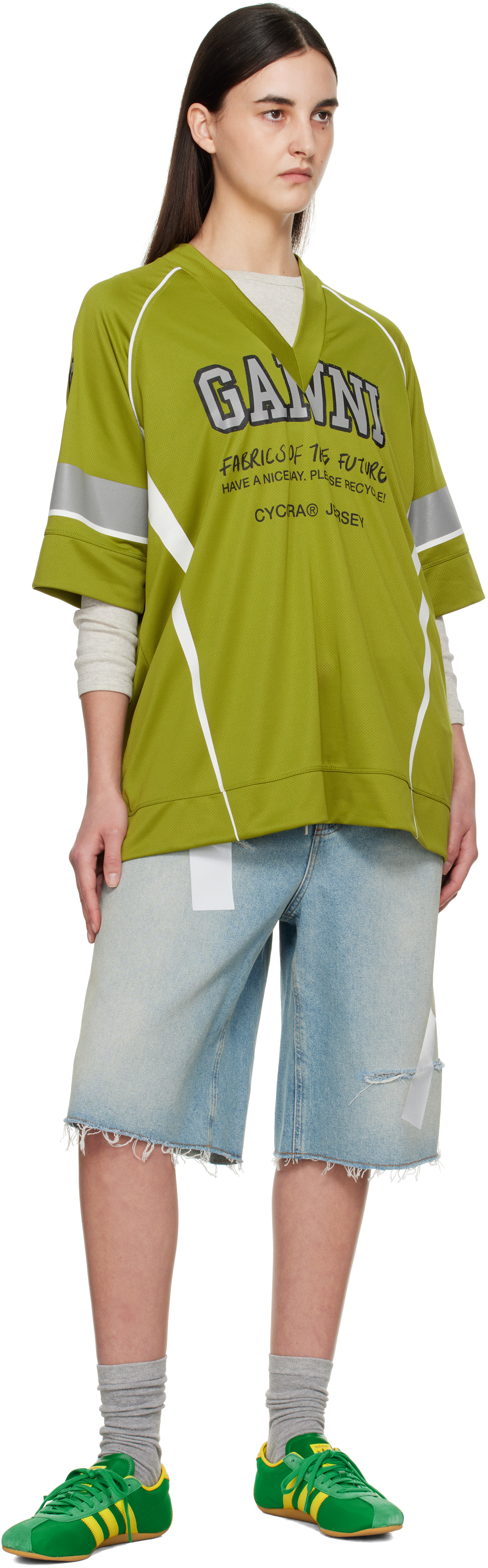Ganni Green Future Mesh Oversized T-shirt In 324 Golden Cypress